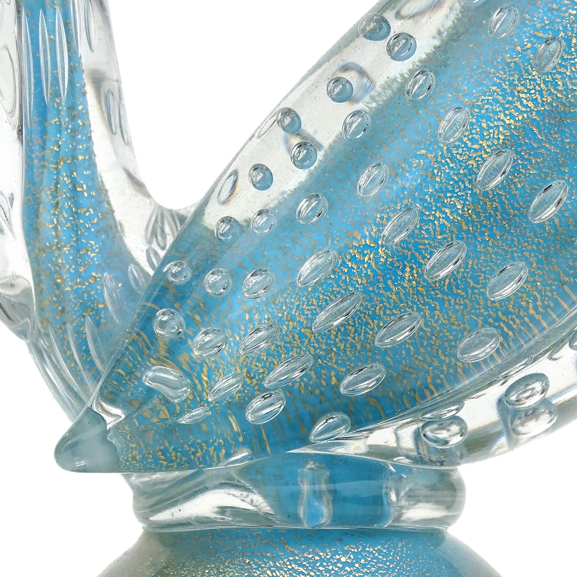 Italiano Barbini di Murano Scultura di uccello fagiano in vetro d'arte blu cielo a macchie d'oro in vendita