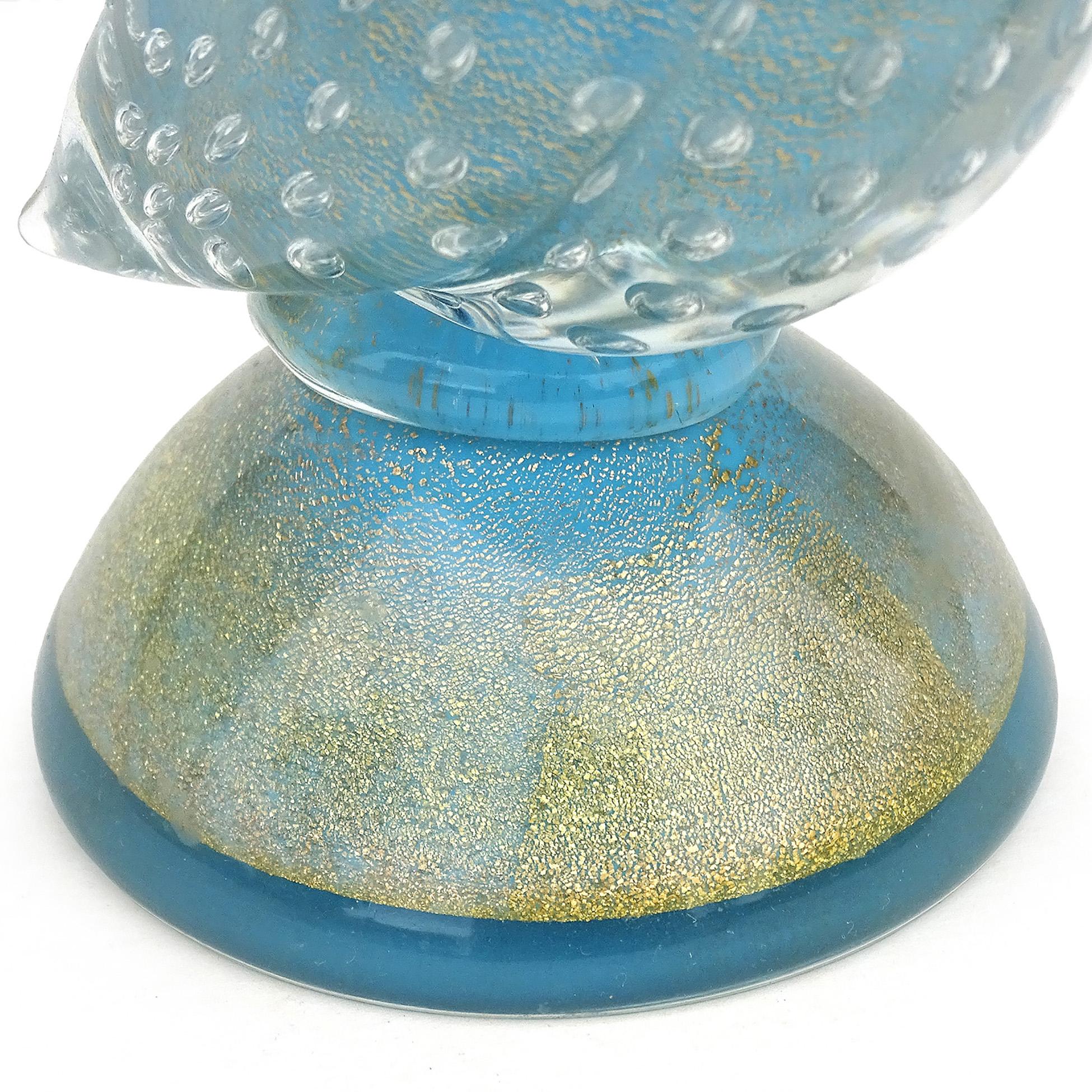 Barbini di Murano Scultura di uccello fagiano in vetro d'arte blu cielo a macchie d'oro In condizioni buone in vendita a Kissimmee, FL