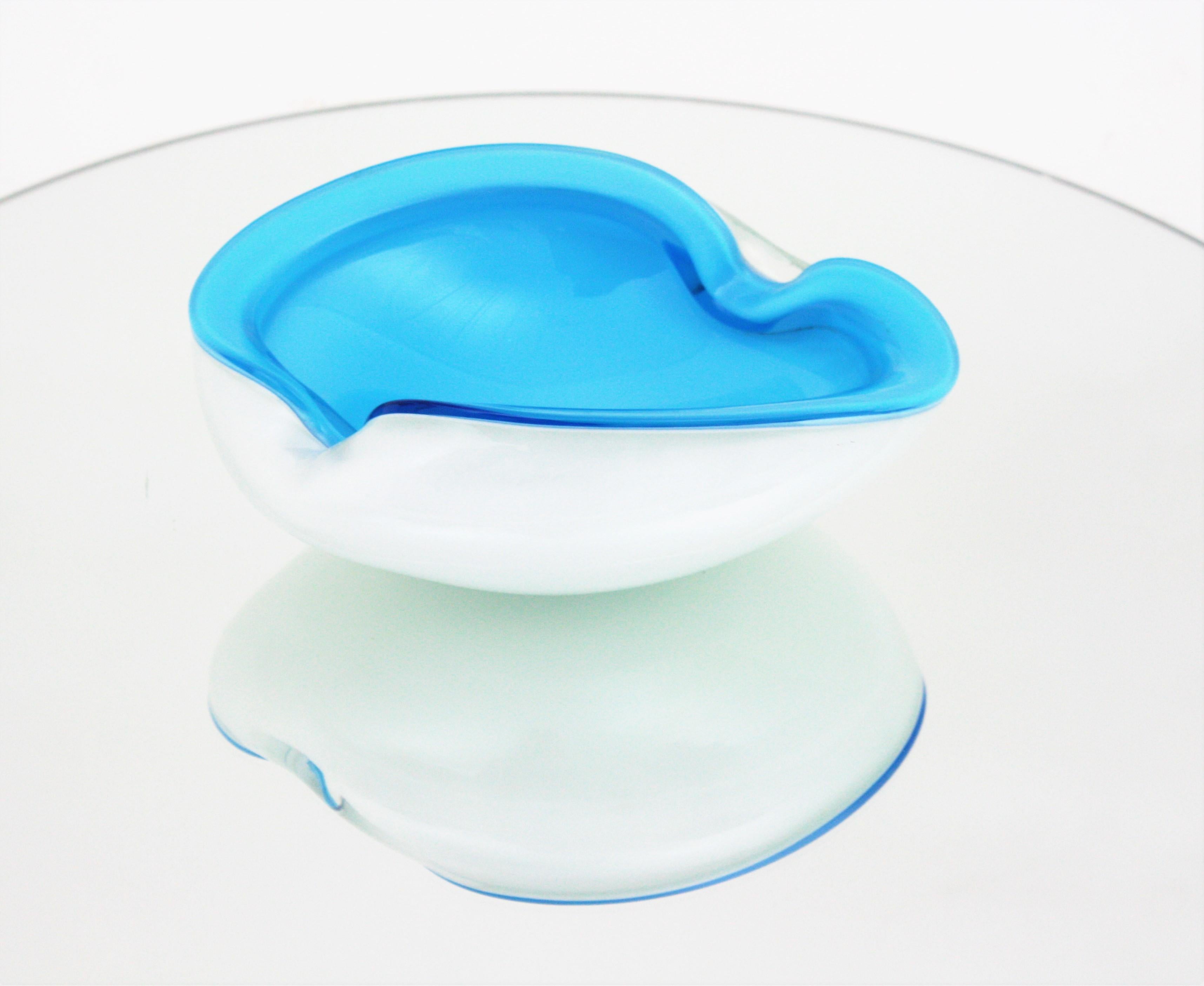 Murano Barbini Sommerso Baby Blue White Art Glass Bowl For Sale 4