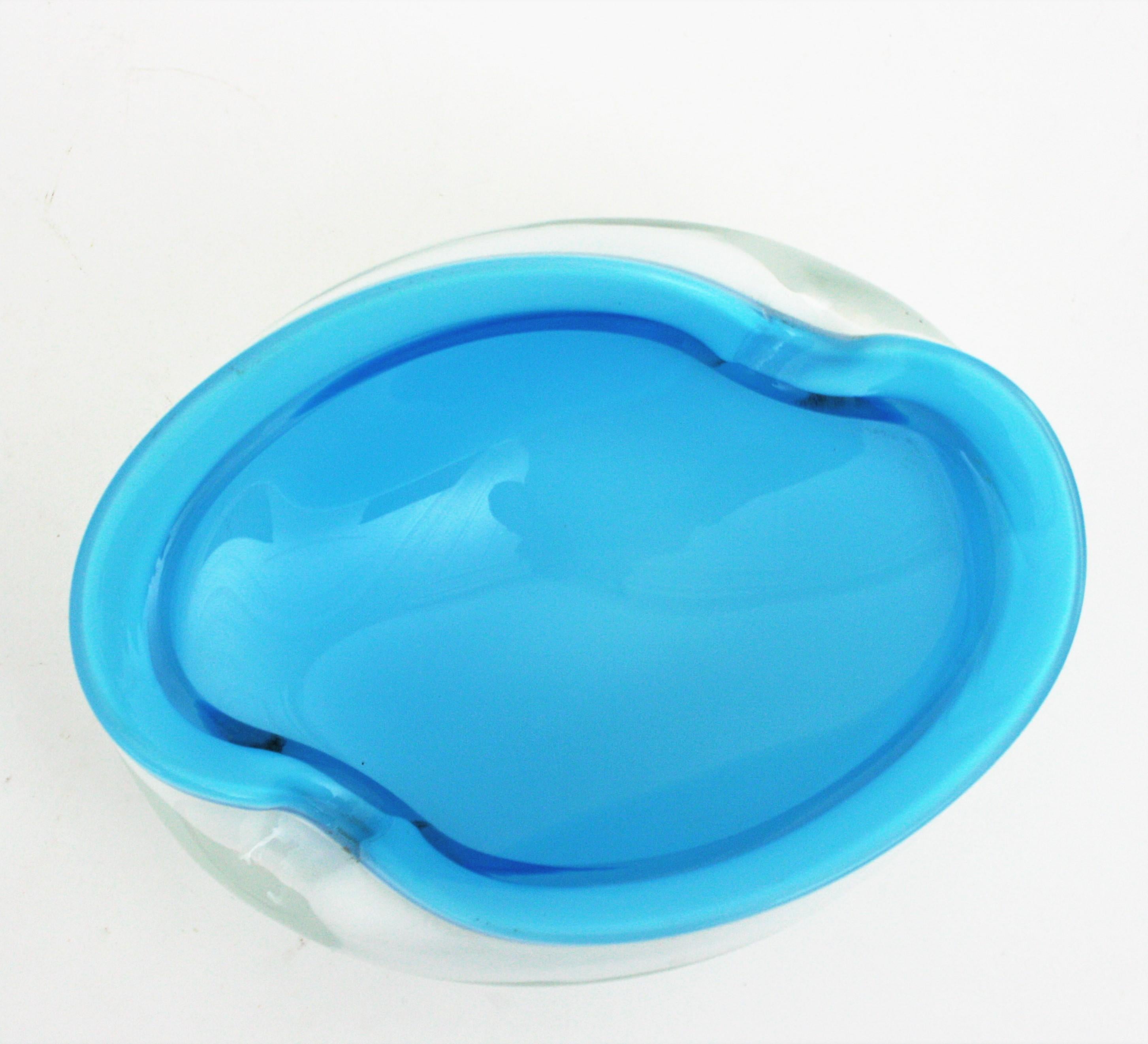 Murano Barbini Sommerso Baby Blue White Art Glass Bowl For Sale 6