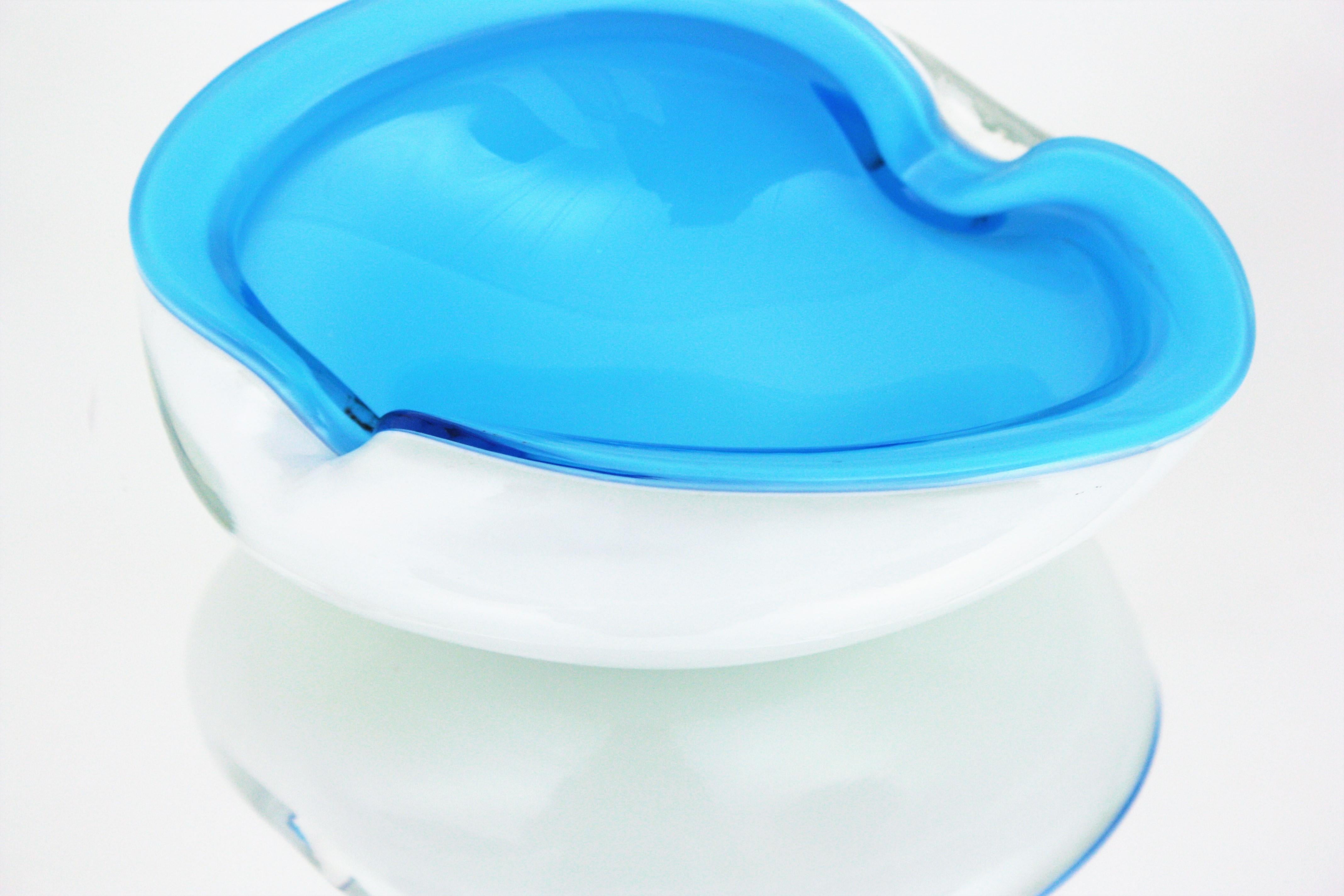 Murano Barbini Sommerso Baby Blue White Art Glass Bowl For Sale 7