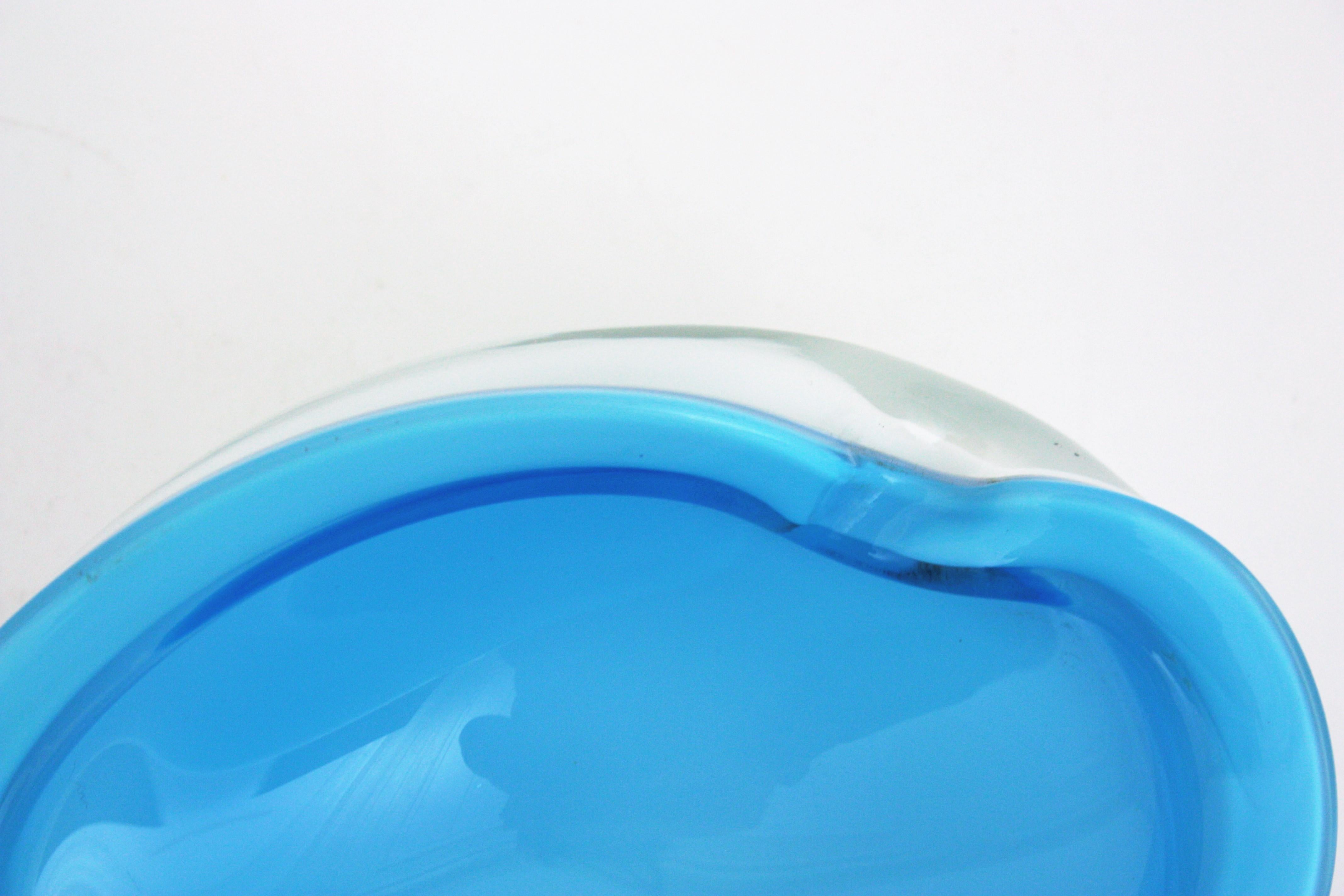 Murano Barbini Sommerso Baby Blue White Art Glass Bowl For Sale 10