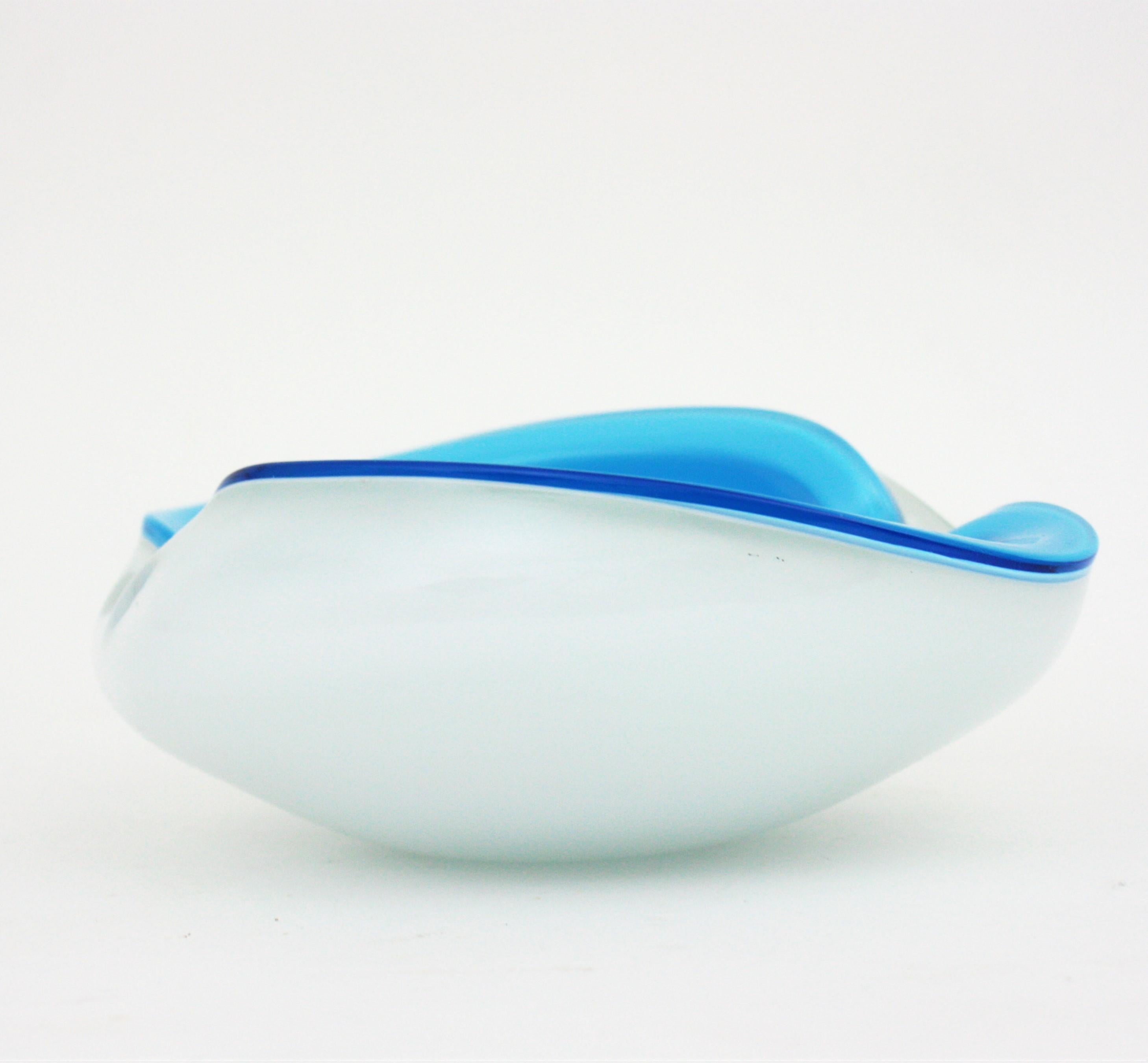 Murano Barbini Sommerso Baby Blue White Art Glass Bowl For Sale 11