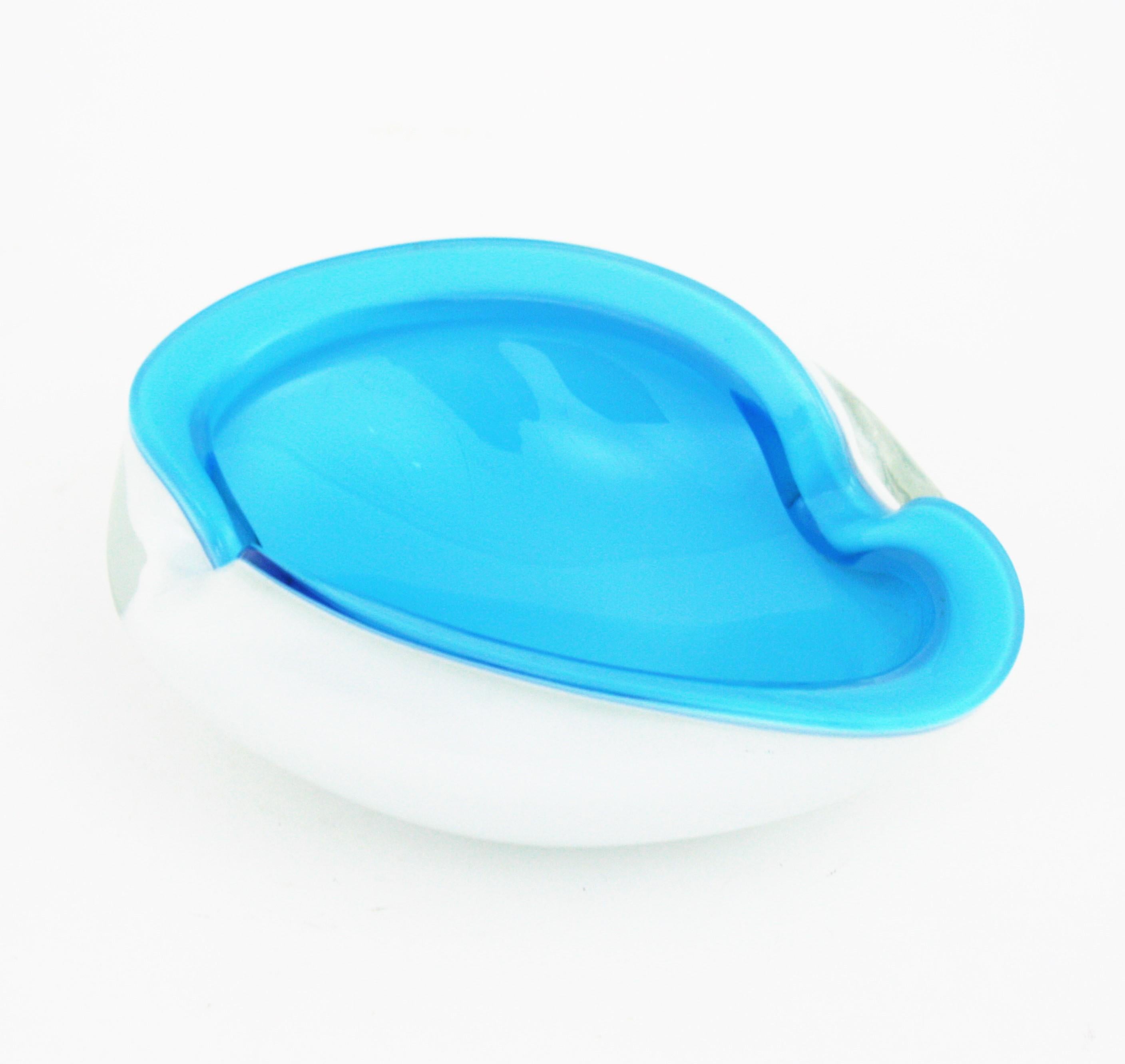 Murano Barbini Sommerso Baby Blue White Art Glass Bowl For Sale at 1stDibs
