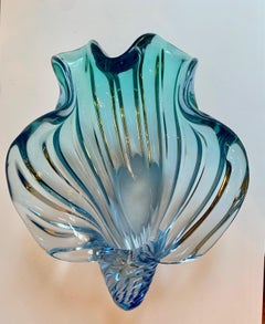 Murano Barbini Sommerso Blue Italian Art Glass Seashell Bowl