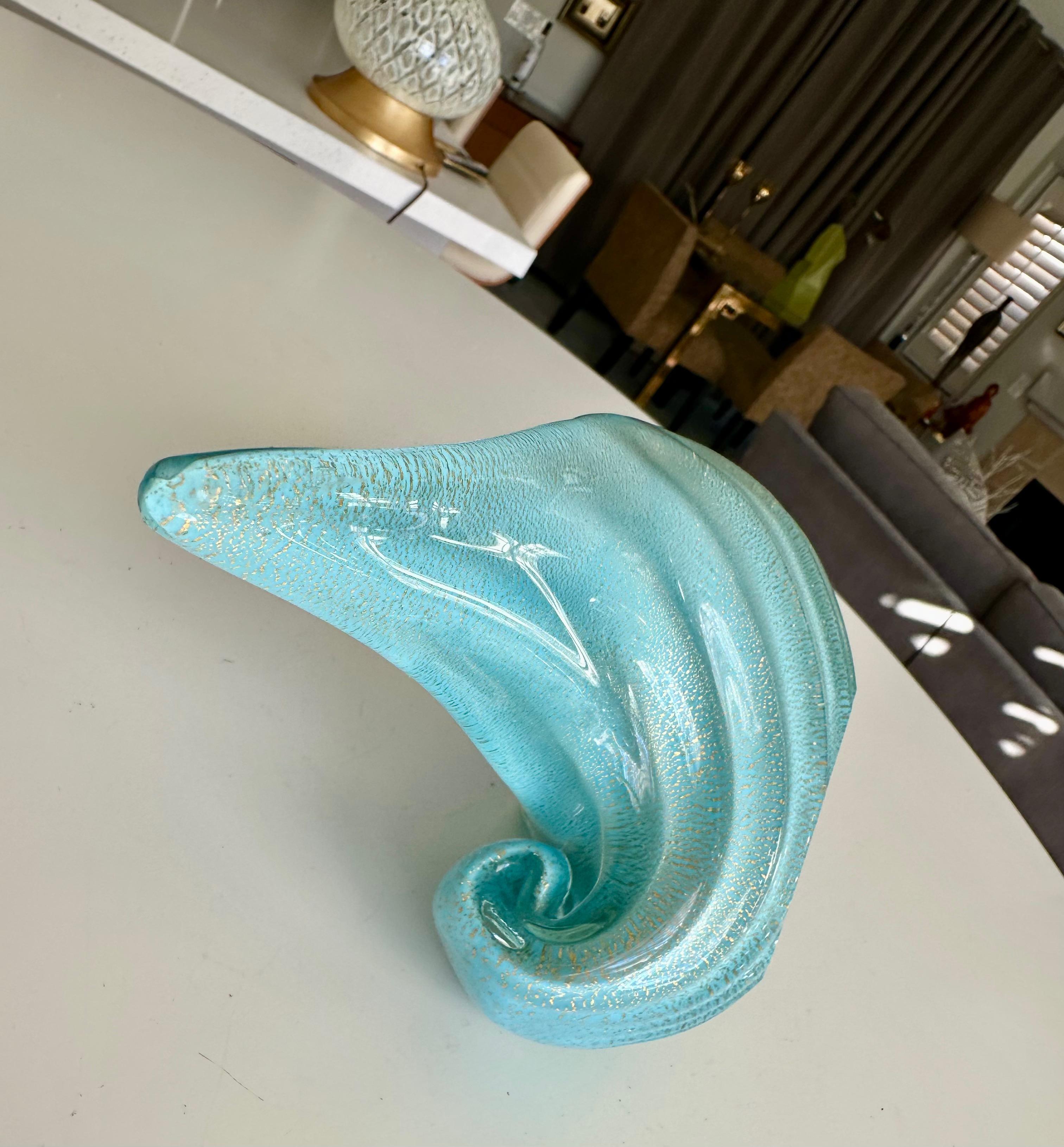 Murano Barbini Venetian Baby Blue Conch Seashell Bowl im Angebot 7