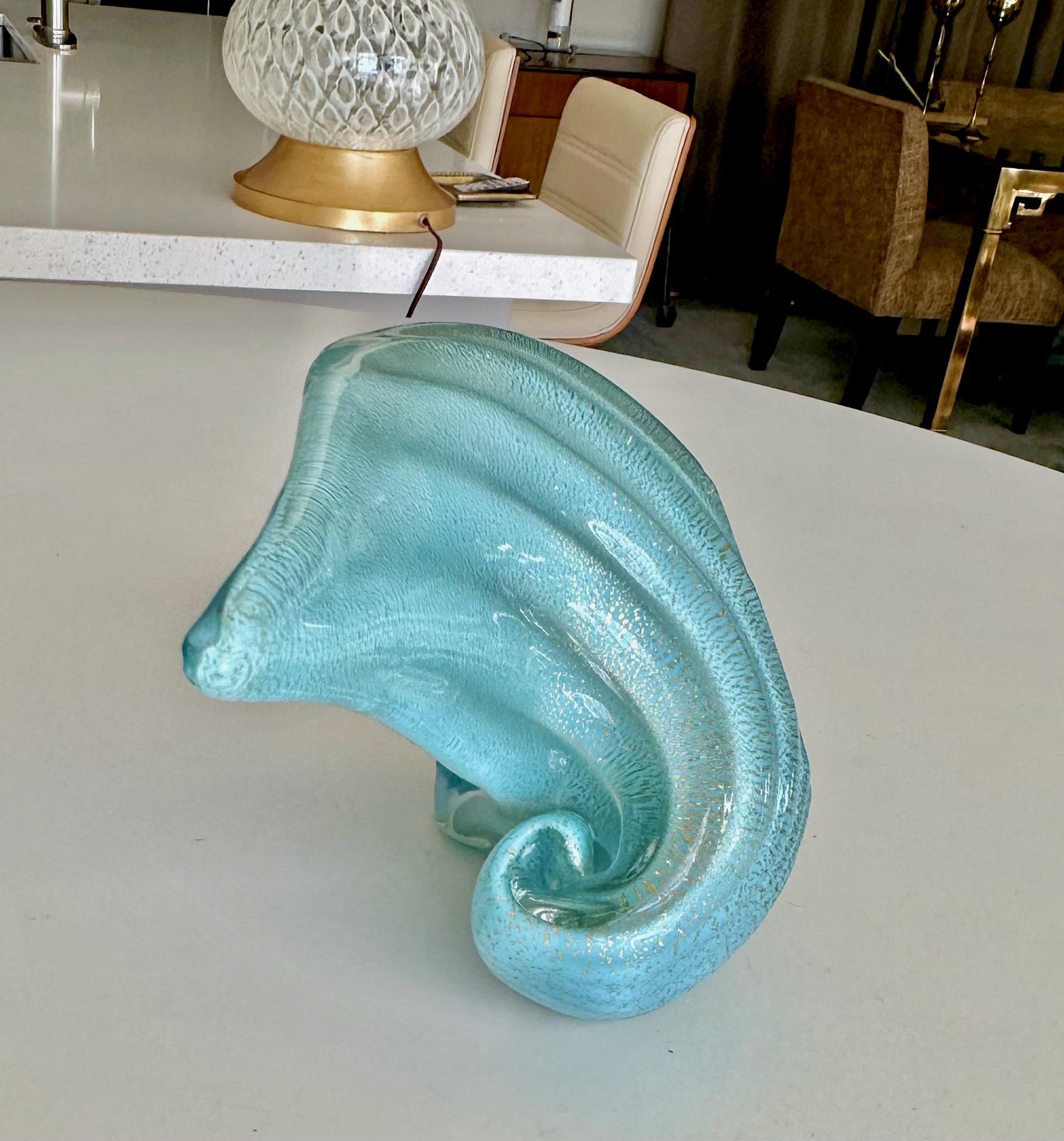 Murano Barbini Venetian Baby Blue Conch Seashell Bowl im Angebot 10
