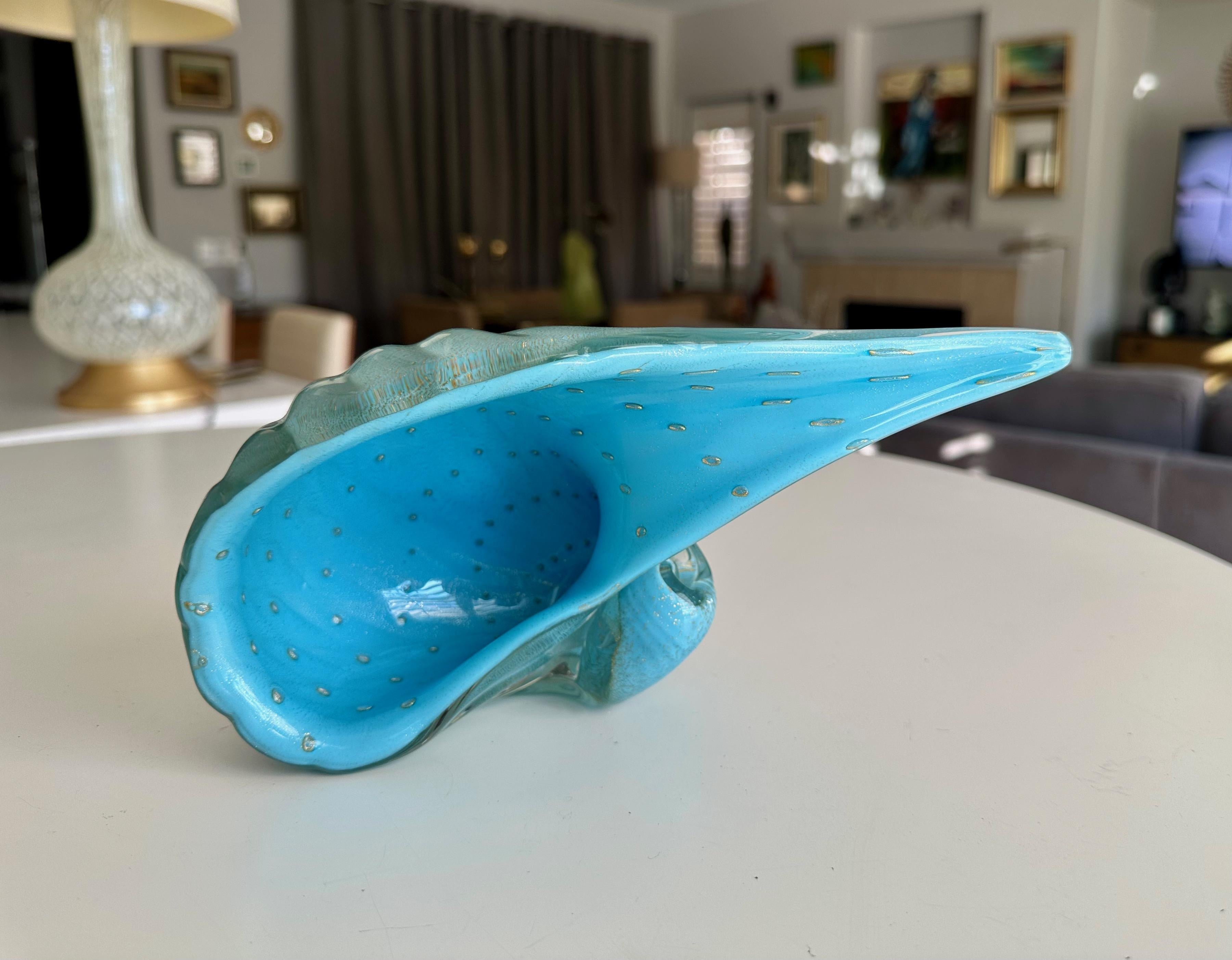 Murano Barbini Venetian Baby Blue Conch Seashell Bowl im Angebot 11