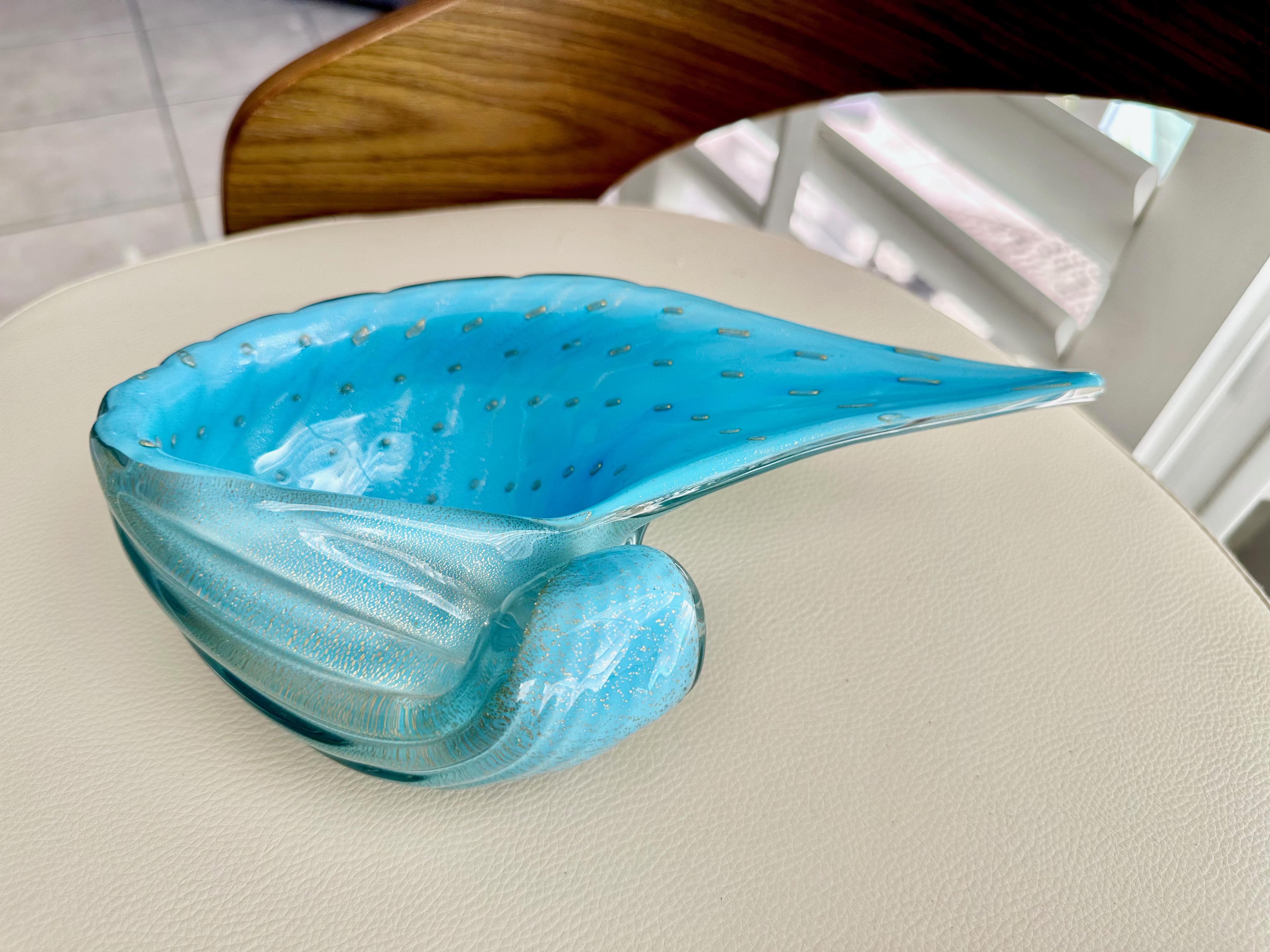 Murano Barbini Venetian Baby Blue Conch Seashell Bowl im Angebot 2