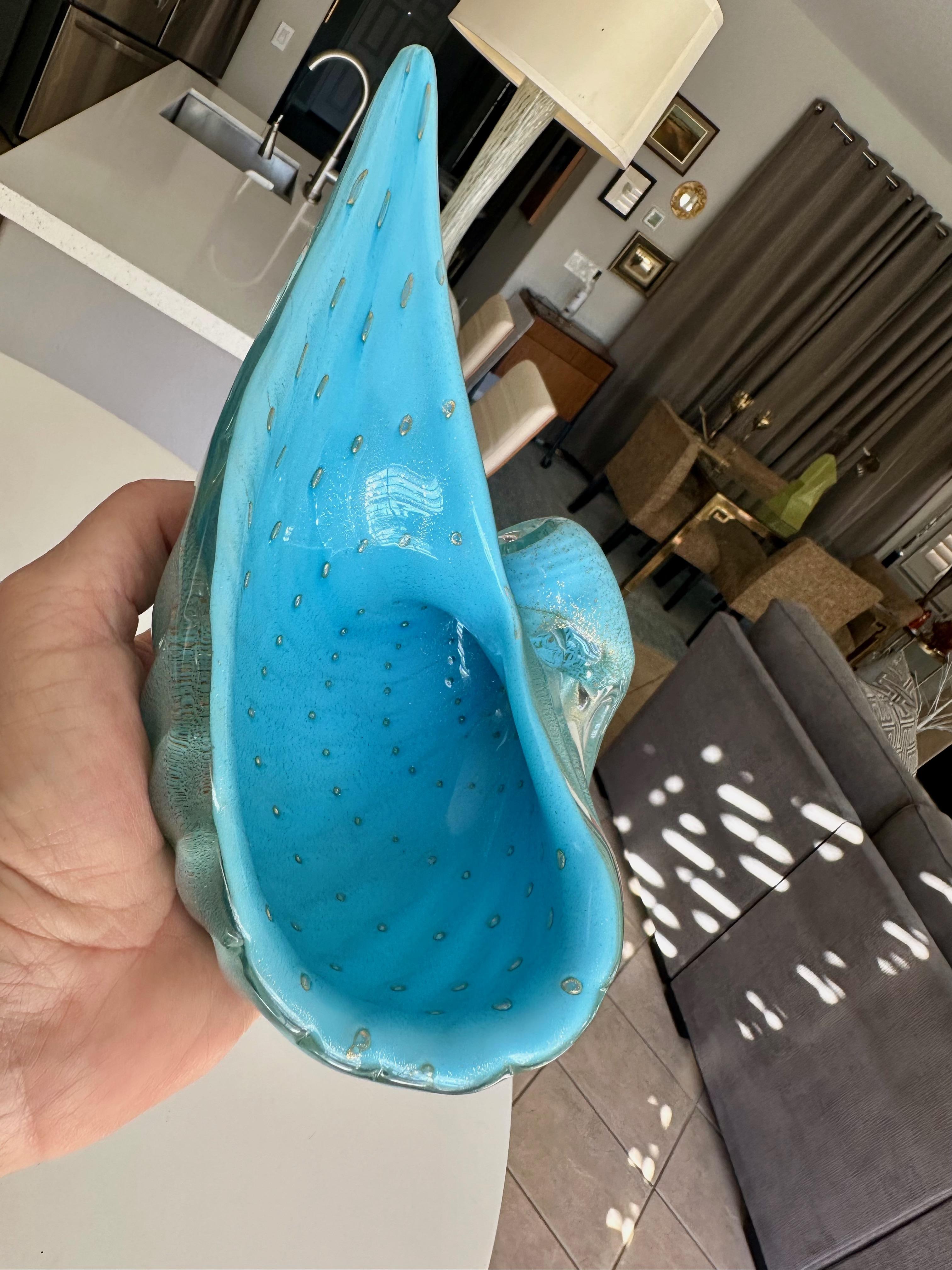 Murano Barbini Venetian Baby Blue Conch Seashell Bowl im Angebot 3