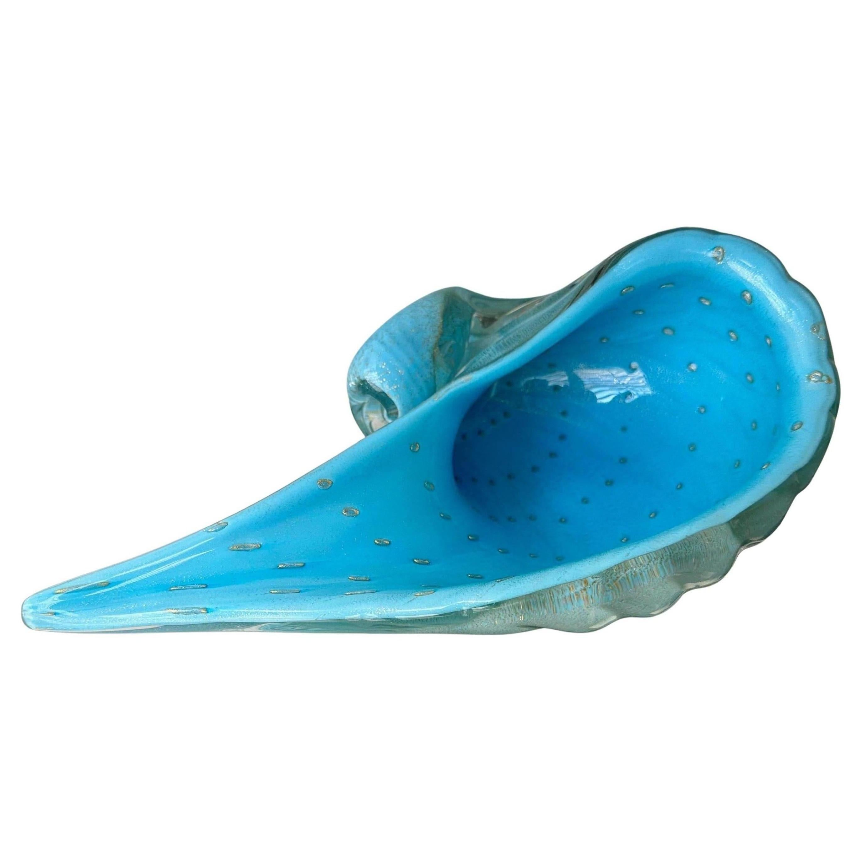 Murano Barbini Venetian Baby Blue Conch Seashell Bowl