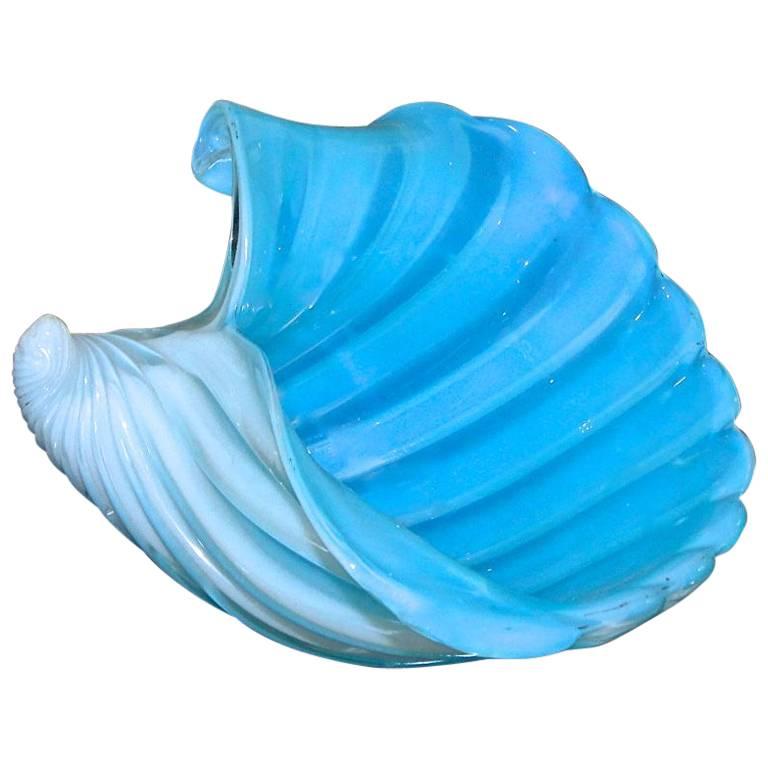 Murano Barbini Venetian Baby Blue Conch Seashell Centrepiece Bowl For Sale