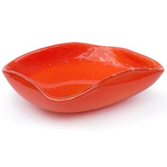 Bol de centre de table en verre d'art italien de Murano Barbini vintage orange avec mouchetures dorées