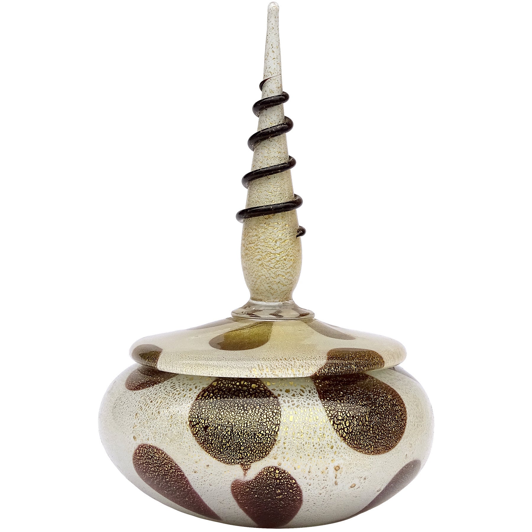 Murano Barbini White Black Gold Flecks Spike Italian Art Glass Vanity Powder Box