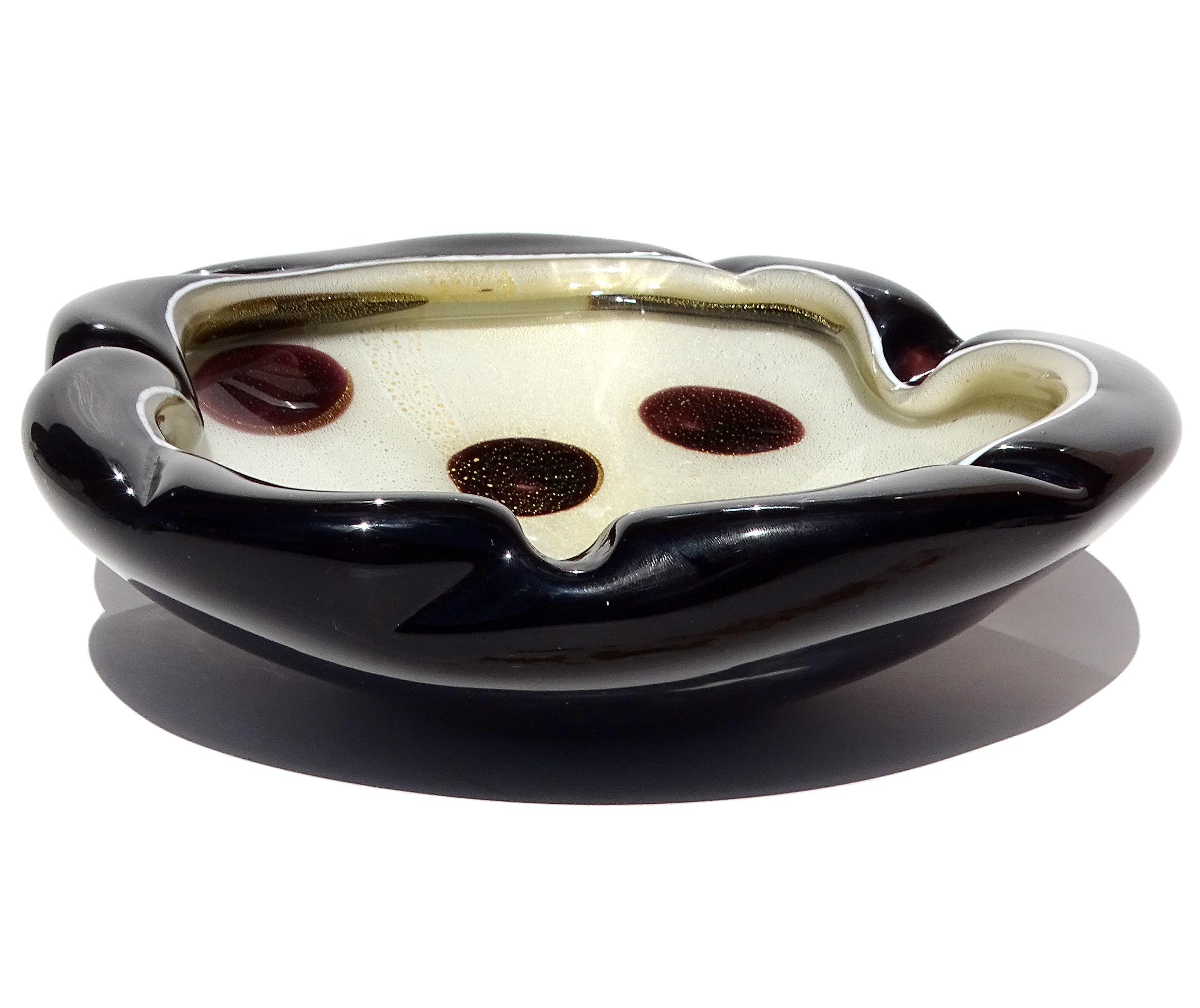 Murano Barbini Weiß Schwarz Flecken Gold Flecken Italienische Kunst Glas Tafelaufsatz Schale im Angebot 4