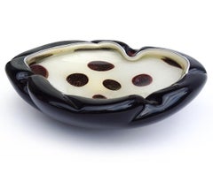 Murano Barbini White Black Spots Gold Flecks Italian Art Glass Centerpiece Bowl