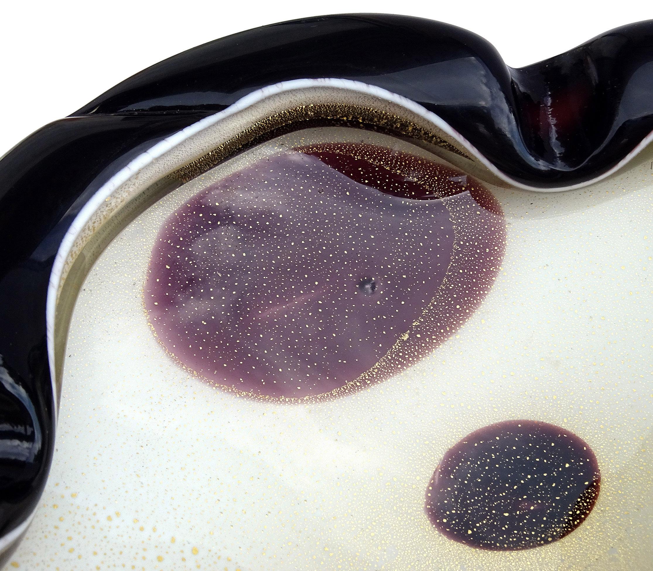 Murano Barbini Weiß Schwarz Flecken Gold Flecken Italienische Kunst Glas Tafelaufsatz Schale im Zustand „Gut“ im Angebot in Kissimmee, FL
