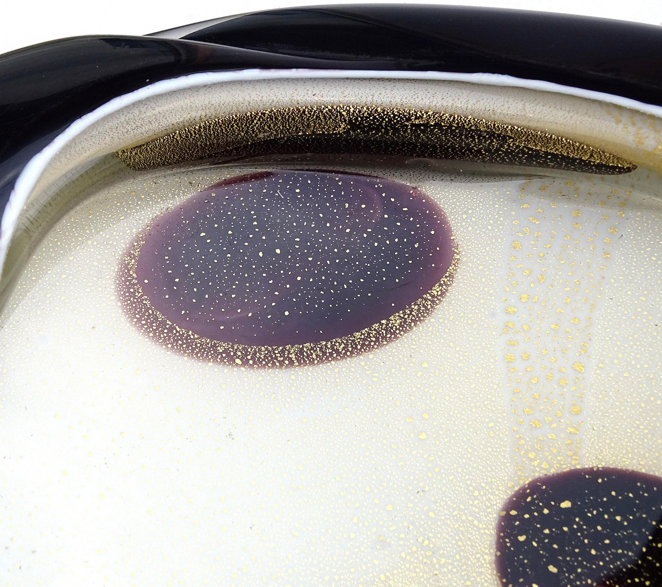 Murano Barbini Weiß Schwarz Flecken Gold Flecken Italienische Kunst Glas Tafelaufsatz Schale im Angebot 1