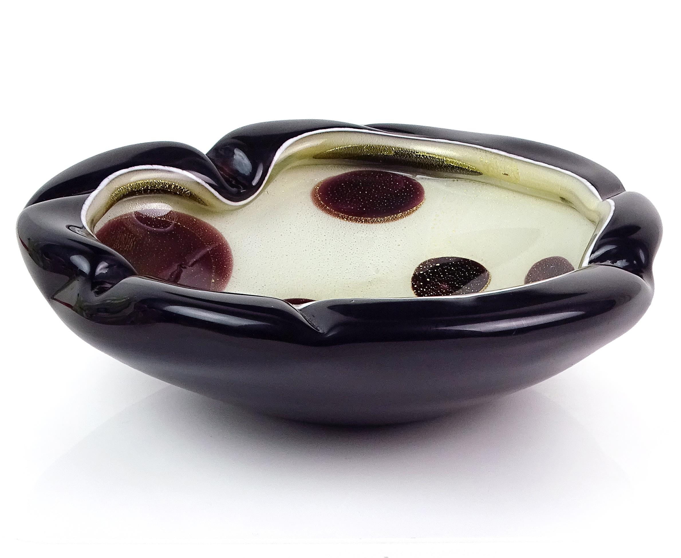 Murano Barbini Weiß Schwarz Flecken Gold Flecken Italienische Kunst Glas Tafelaufsatz Schale im Angebot 2