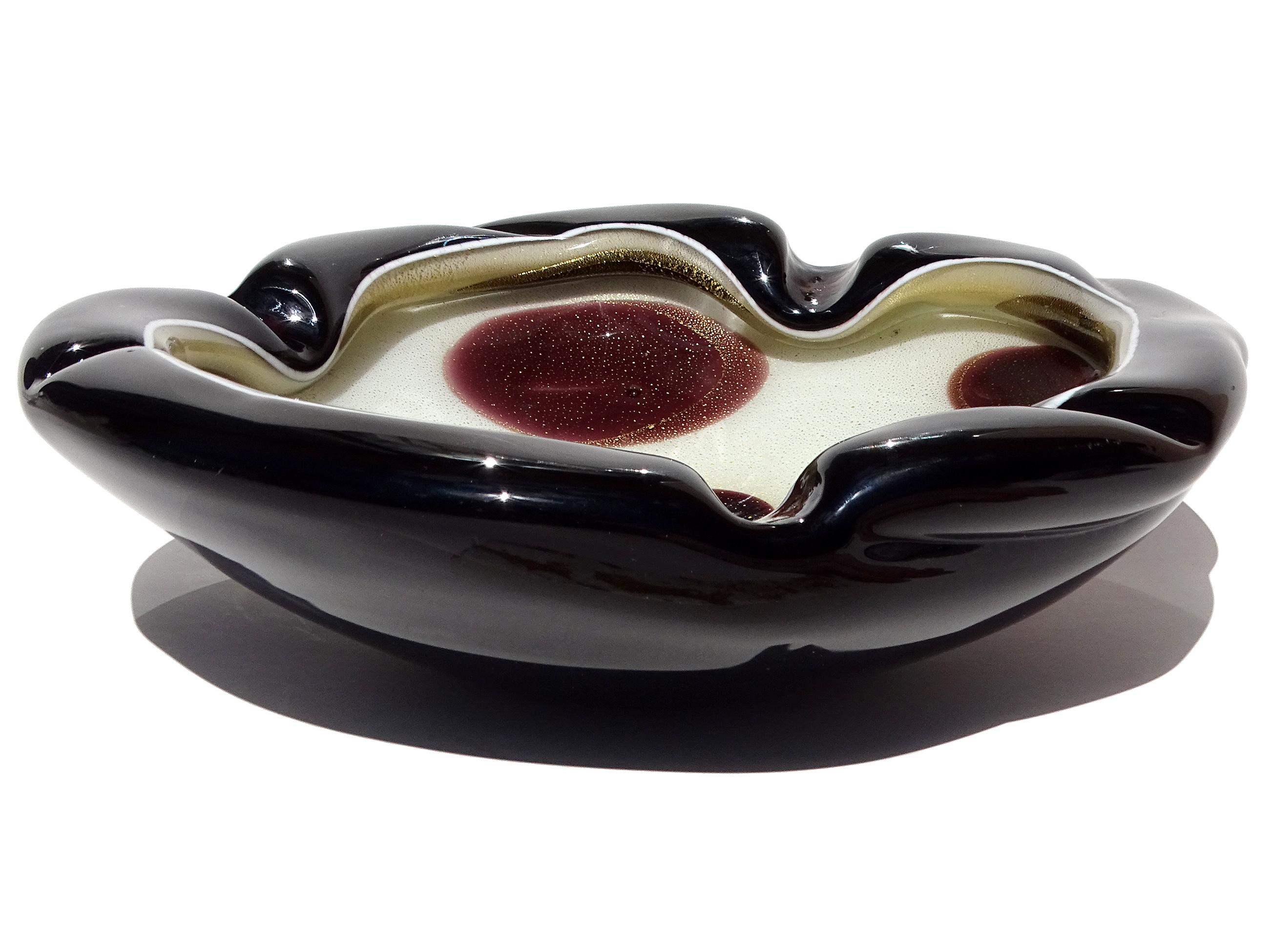 Murano Barbini Weiß Schwarz Flecken Gold Flecken Italienische Kunst Glas Tafelaufsatz Schale im Angebot 3