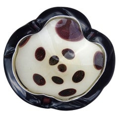Murano Barbini White Black Spots Gold Flecks Italian Art Glass Centerpiece Bowl Murano Barbini White Black Spots Gold Flecks Italian Art Glass Centerpiece Bowl
