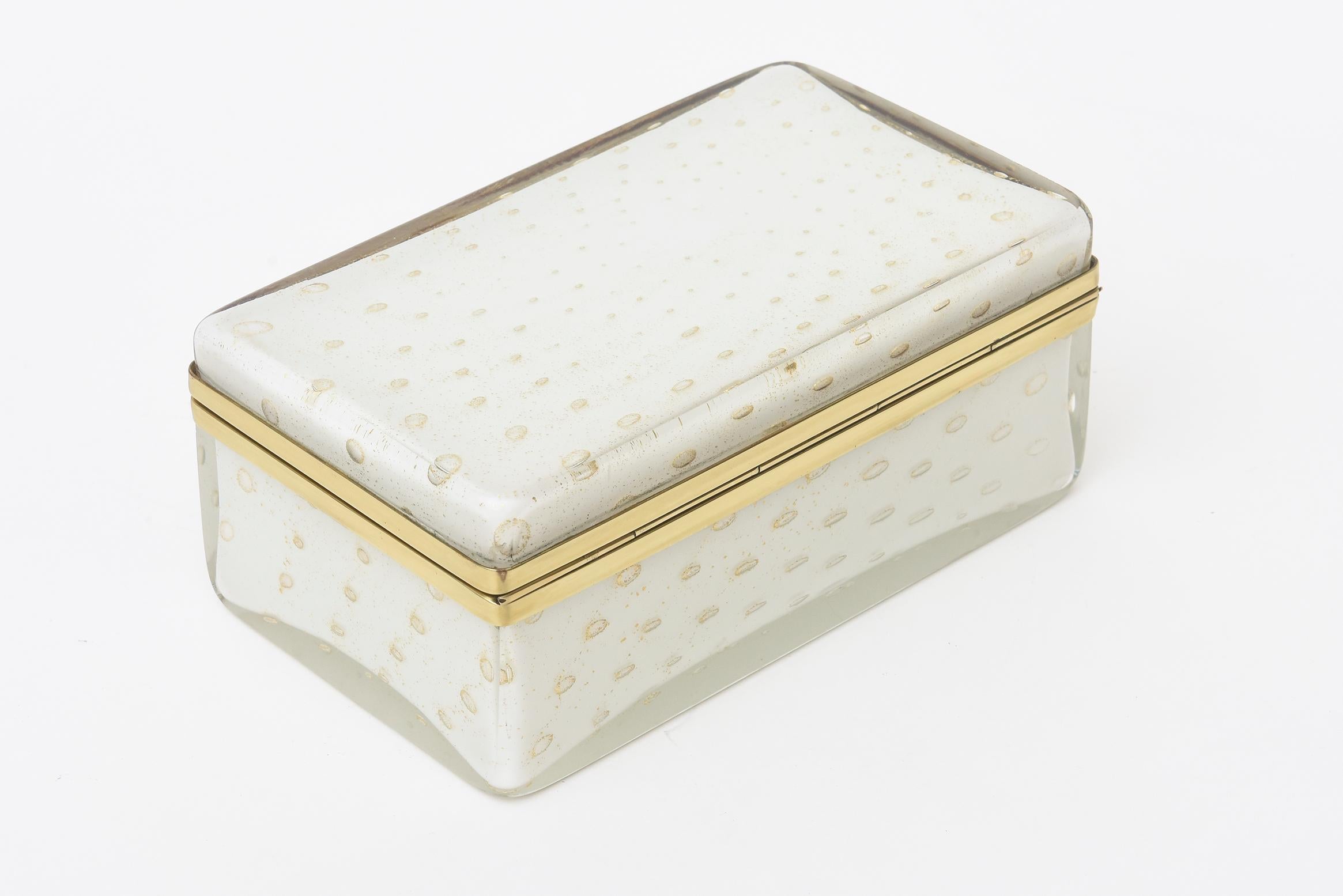 Italian Murano Barovier e Toso Gold Aventurine Hinged Glass Box Mid-Century Modern