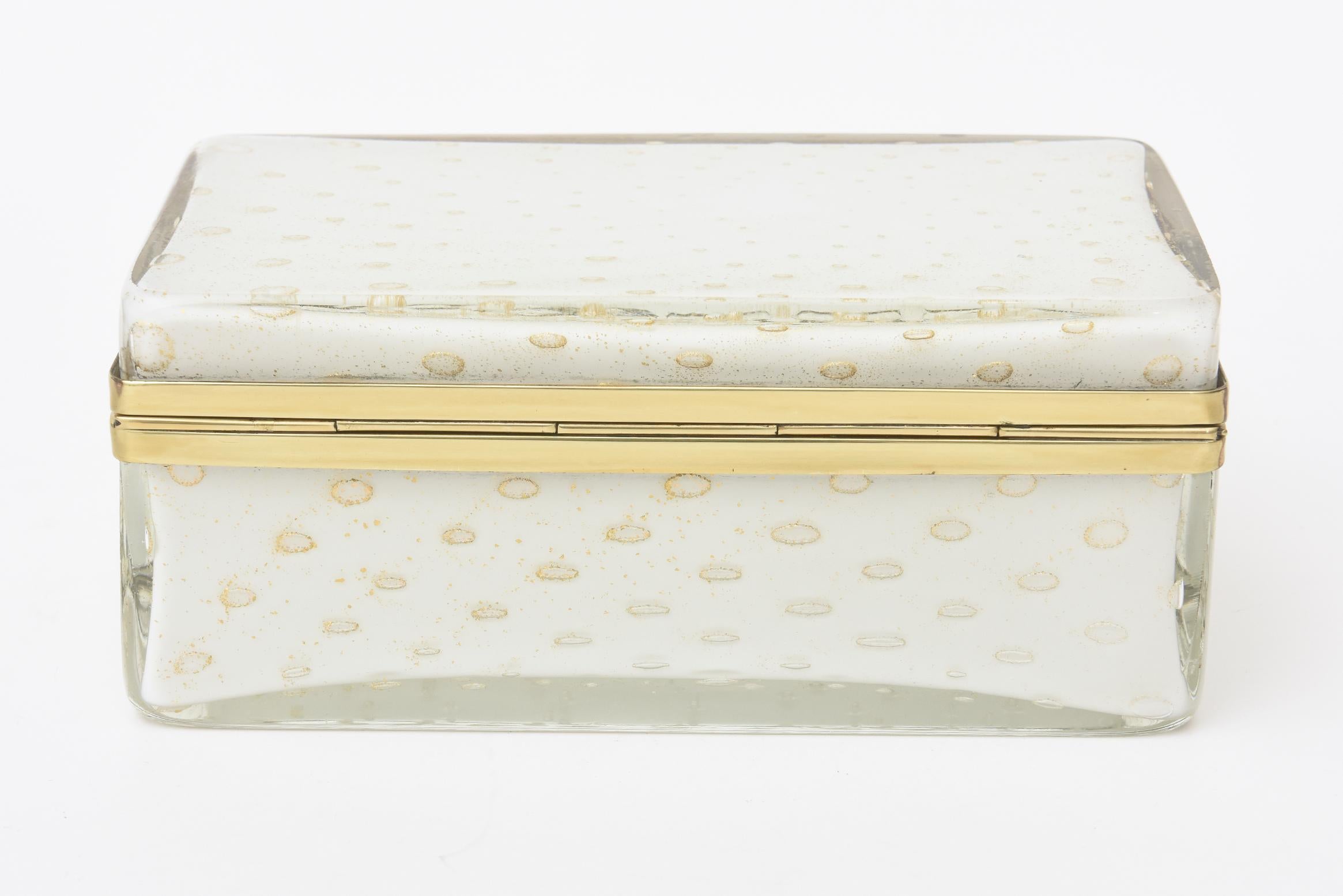 Murano Barovier e Toso Gold Aventurine Hinged Glass Box Mid-Century Modern 1