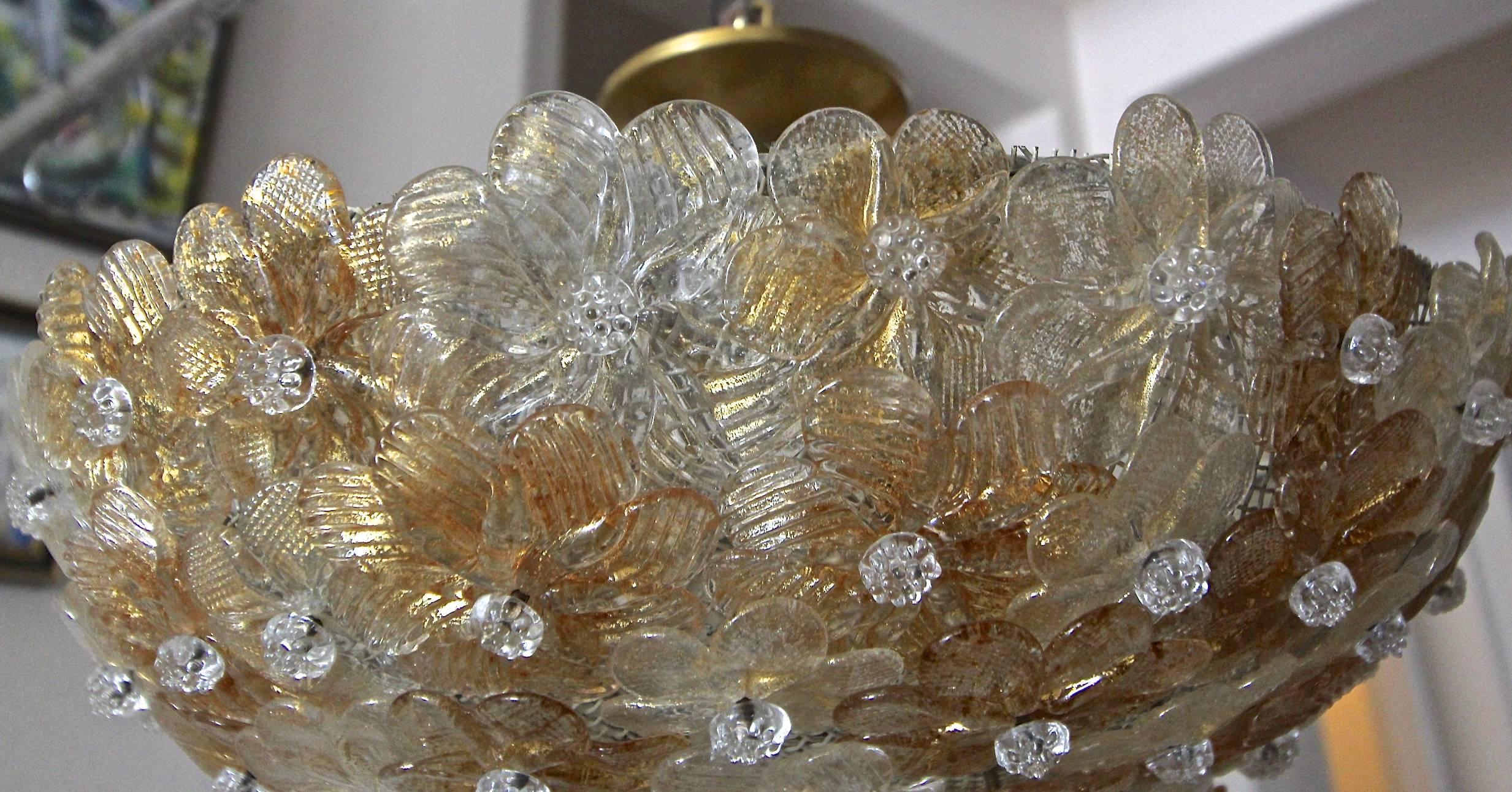 Murano Barovier Glass Floral Semi Flush Mount Ceiling Pendant Light 2