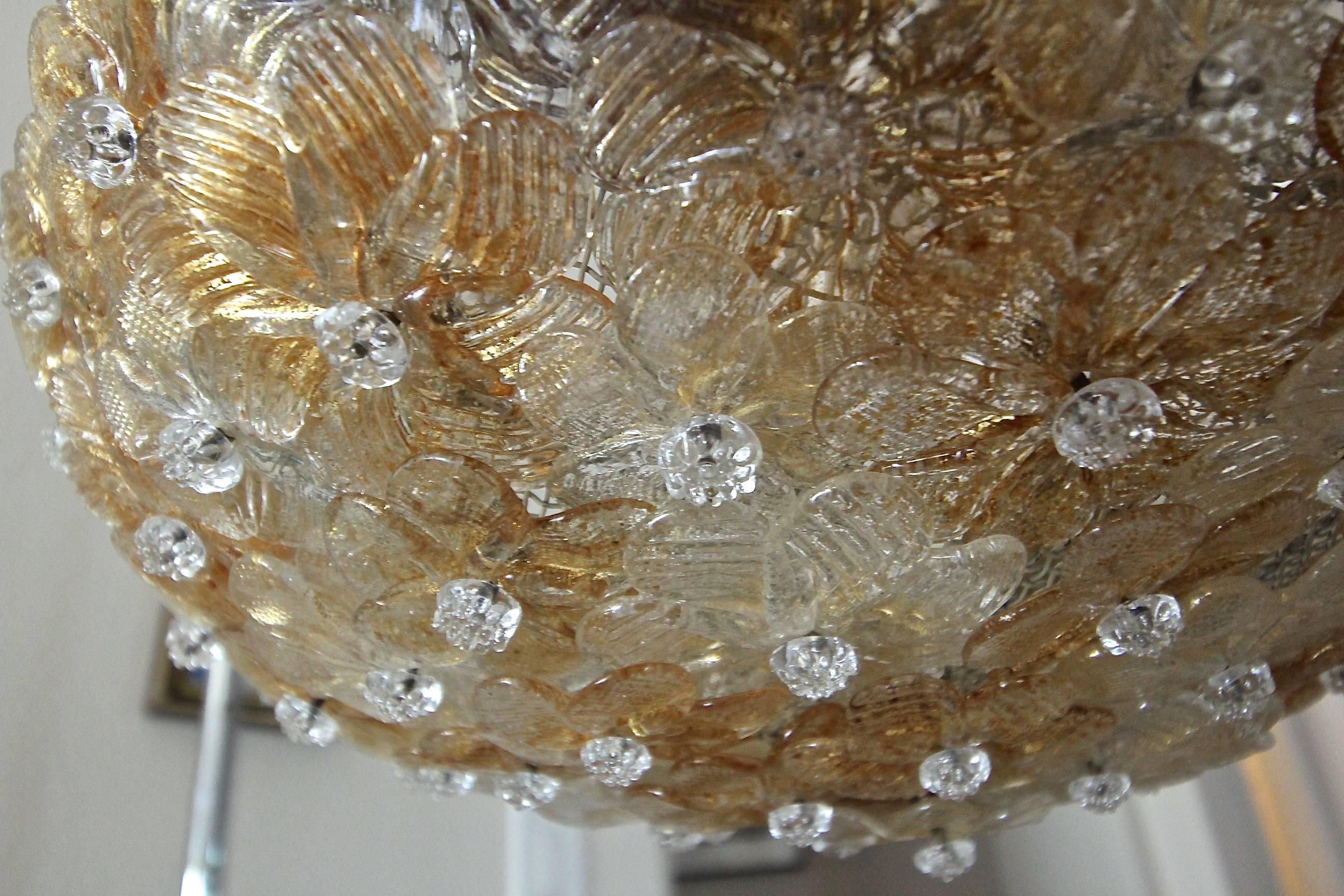 Murano Barovier Glass Floral Semi Flush Mount Ceiling Pendant Light 4