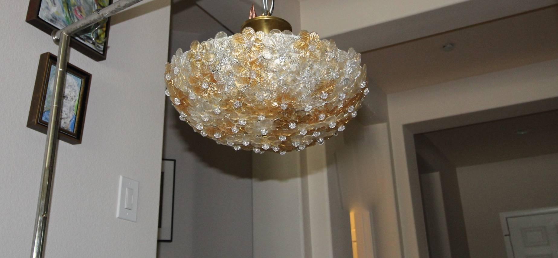 Murano Barovier Glass Floral Semi Flush Mount Ceiling Pendant Light 6