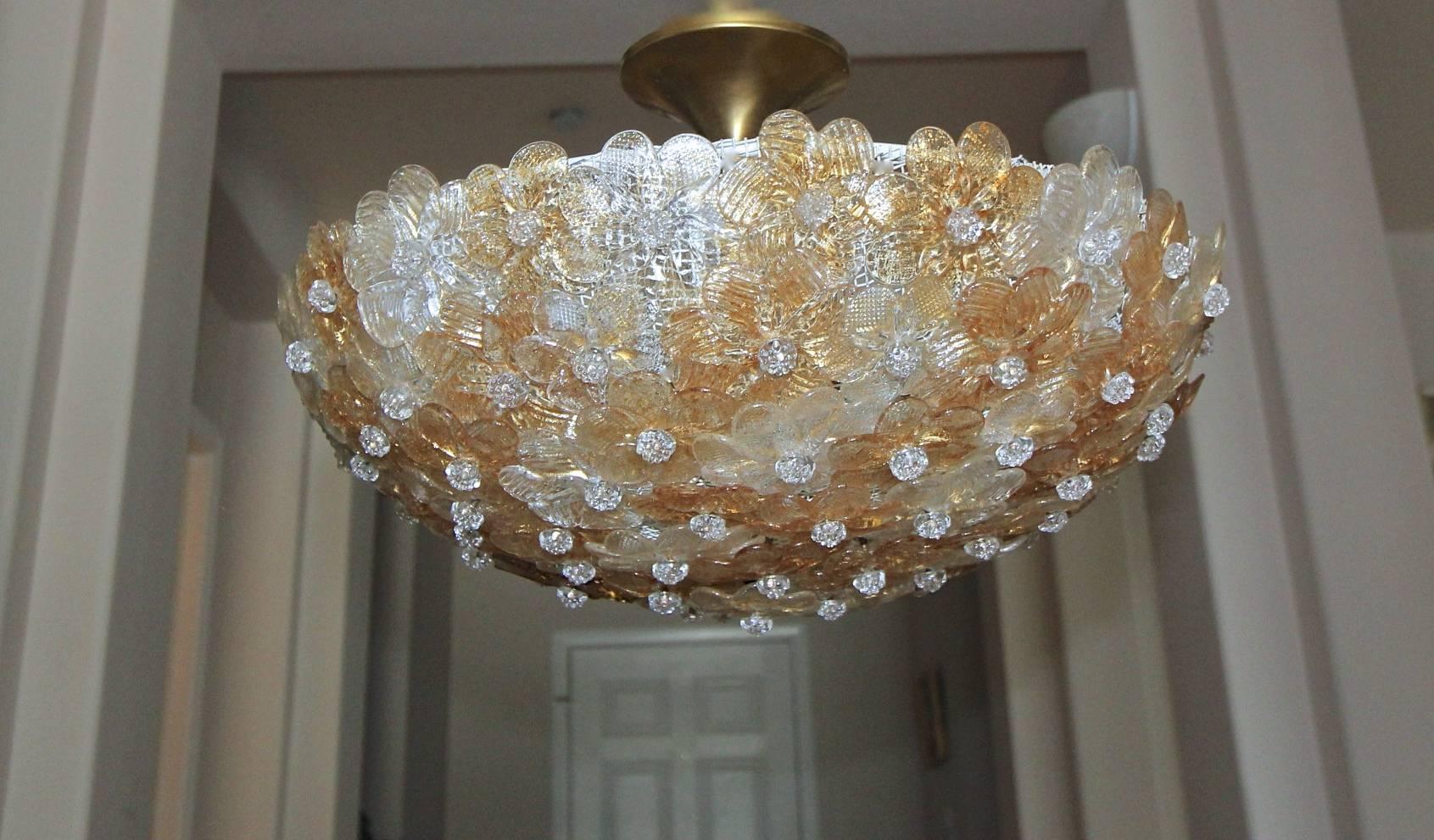 Italian Murano Barovier Glass Floral Semi Flush Mount Ceiling Pendant Light
