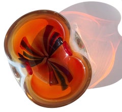 Murano Barovier Opal Orange Color Cane Ribbons Decoration Italian Art Glass Bowl (bol en verre d'art italien)