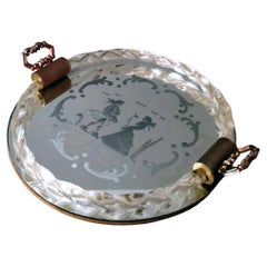 Used Murano Barovier Style Italian Engraved Mirror Tray with Gold