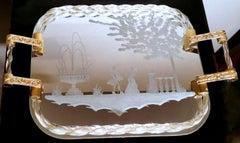 Murano Barovier Style Vanity Tray with Etched Mirror and Twisted Glass Rope