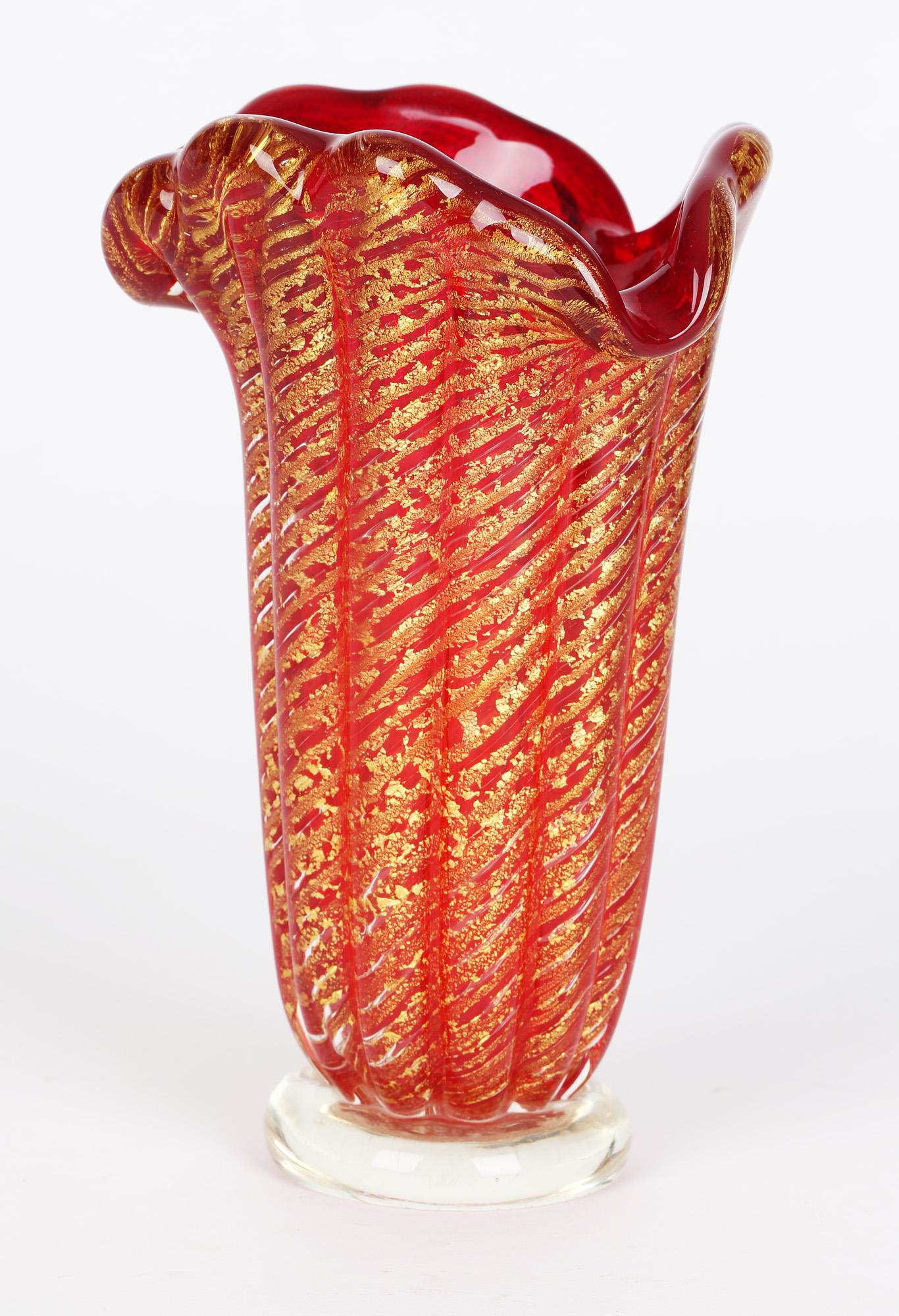 Blown Glass Murano Barovier & Toso Cordonato D'oro Art Glass Vase For Sale