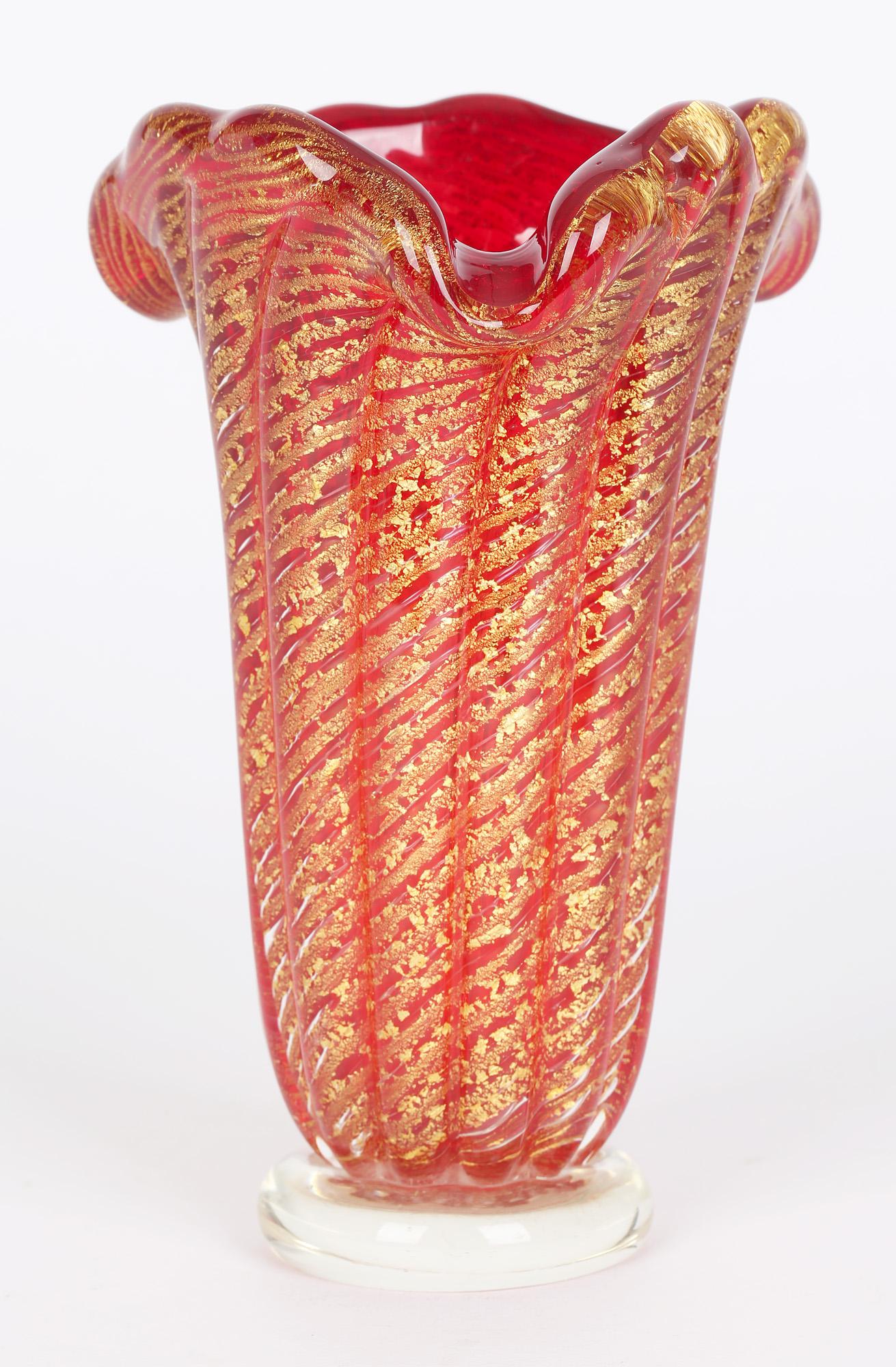 Murano Barovier & Toso Cordonato D'oro Art Glass Vase For Sale 2