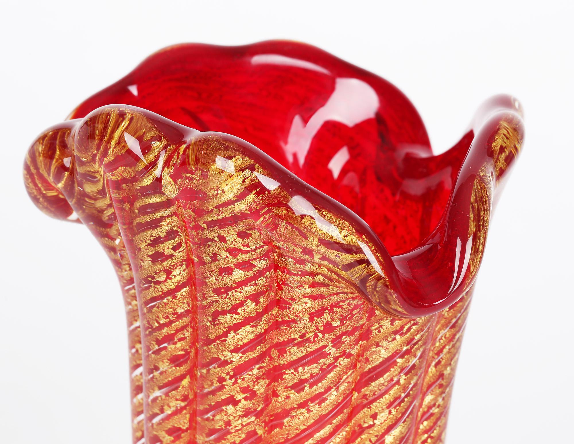 Murano Barovier & Toso Cordonato D'oro Art Glass Vase For Sale 6