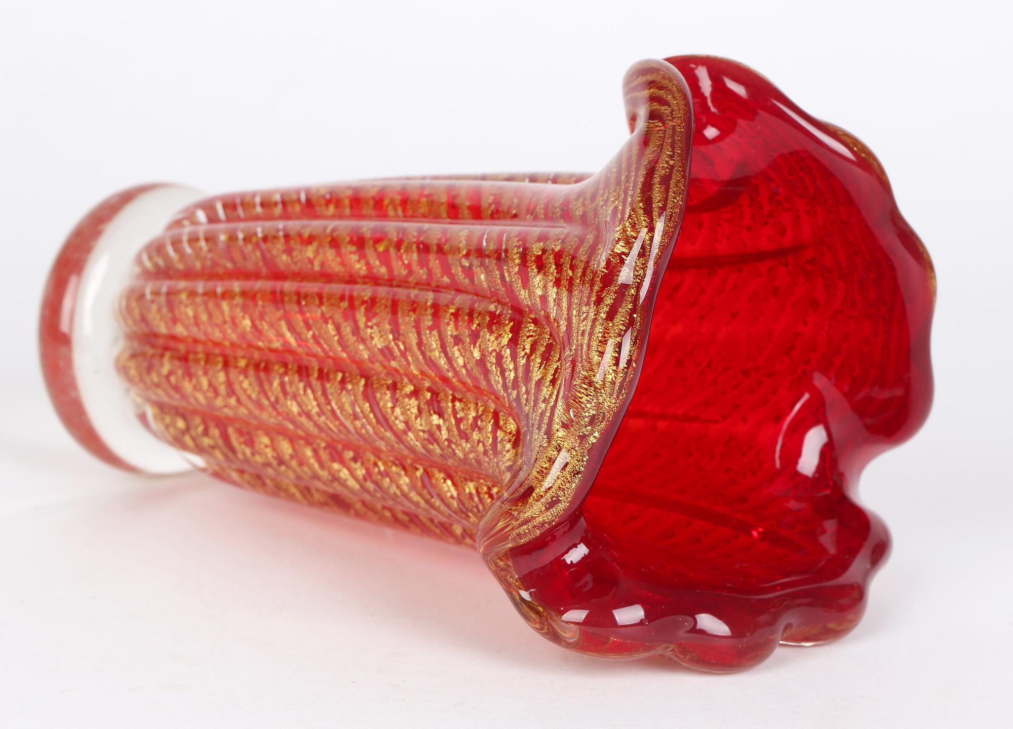 red murano glass vase with gold