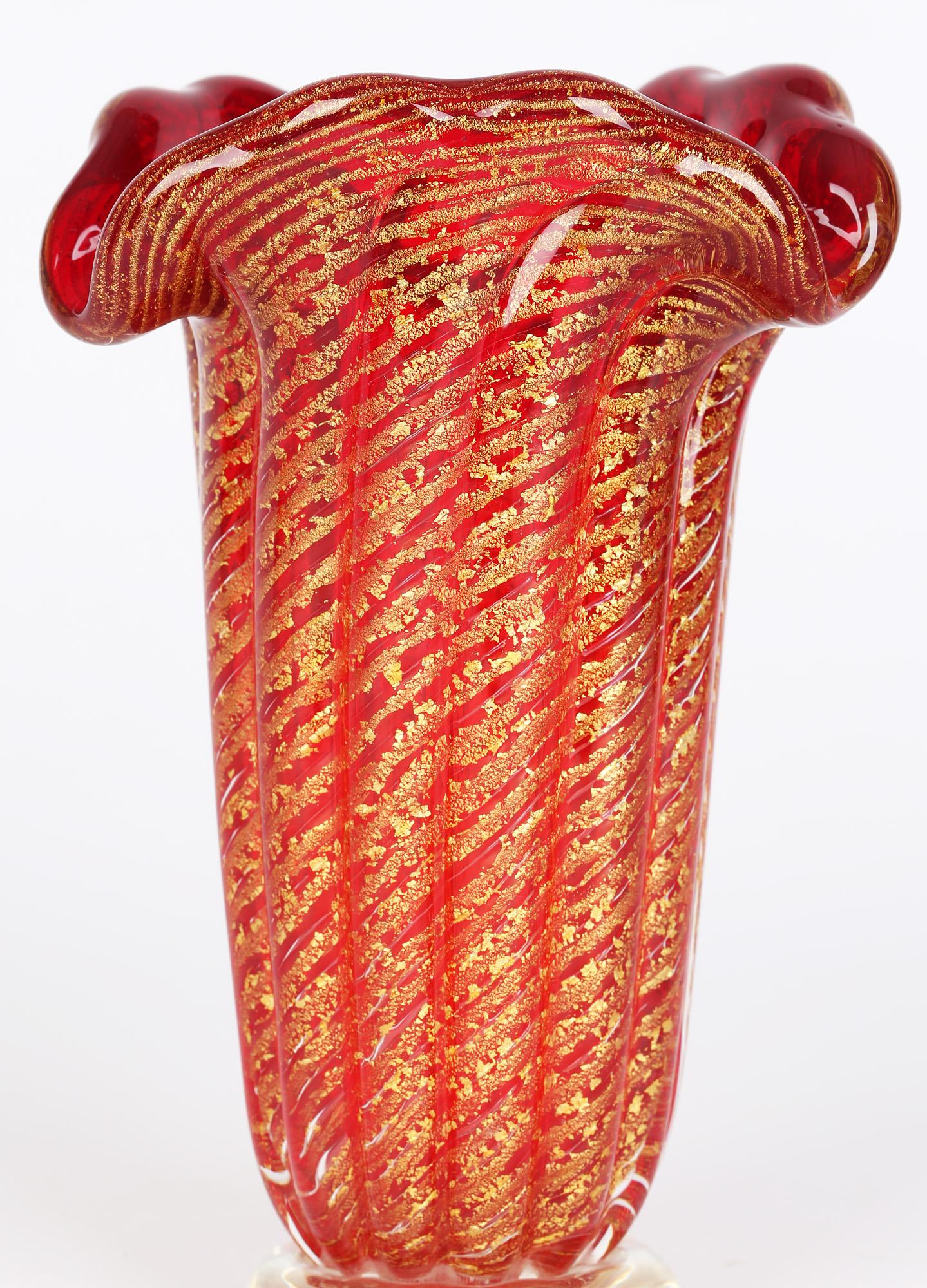 Mid-Century Modern Murano Barovier & Toso Cordonato D'oro Art Glass Vase For Sale