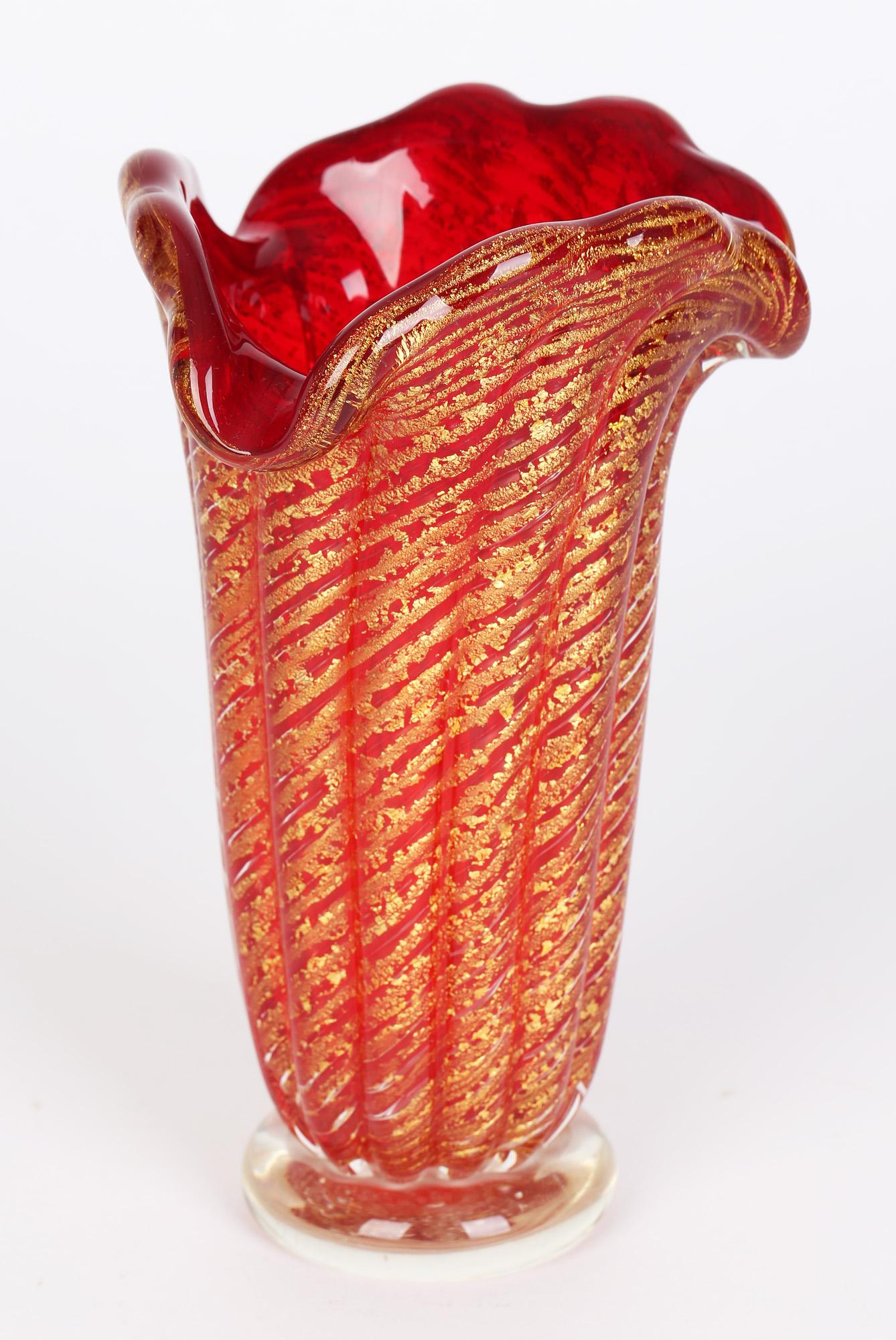 Murano Barovier & Toso Cordonato D'oro Art Glass Vase For Sale 1