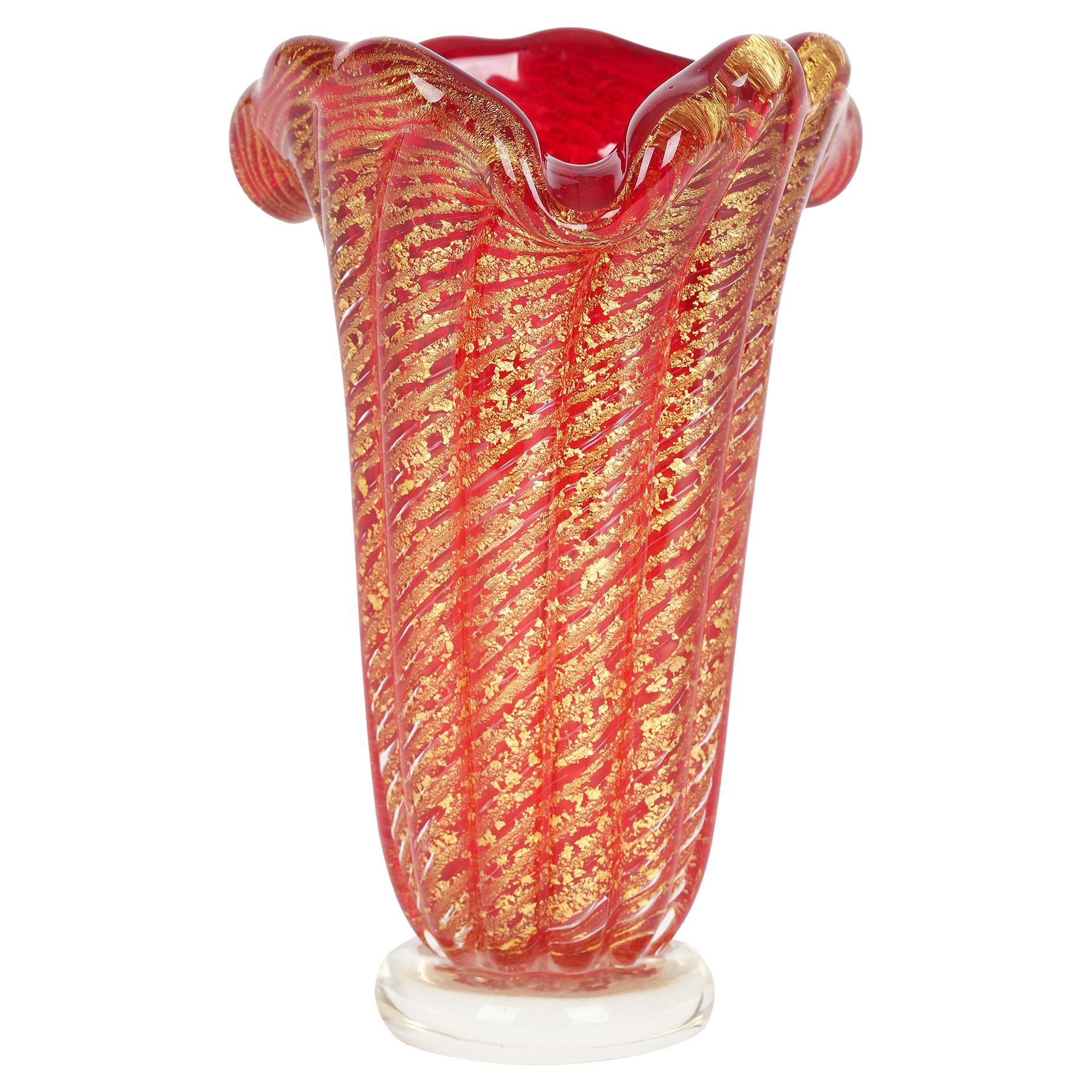 Murano Barovier & Toso Cordonato D'oro Art Glass Vase For Sale