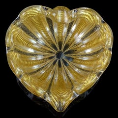 Murano Barovier&Toso Gold Flecks Vintage Italian Art Glass Heart Shape Bowl Dish (bol en forme de coeur)