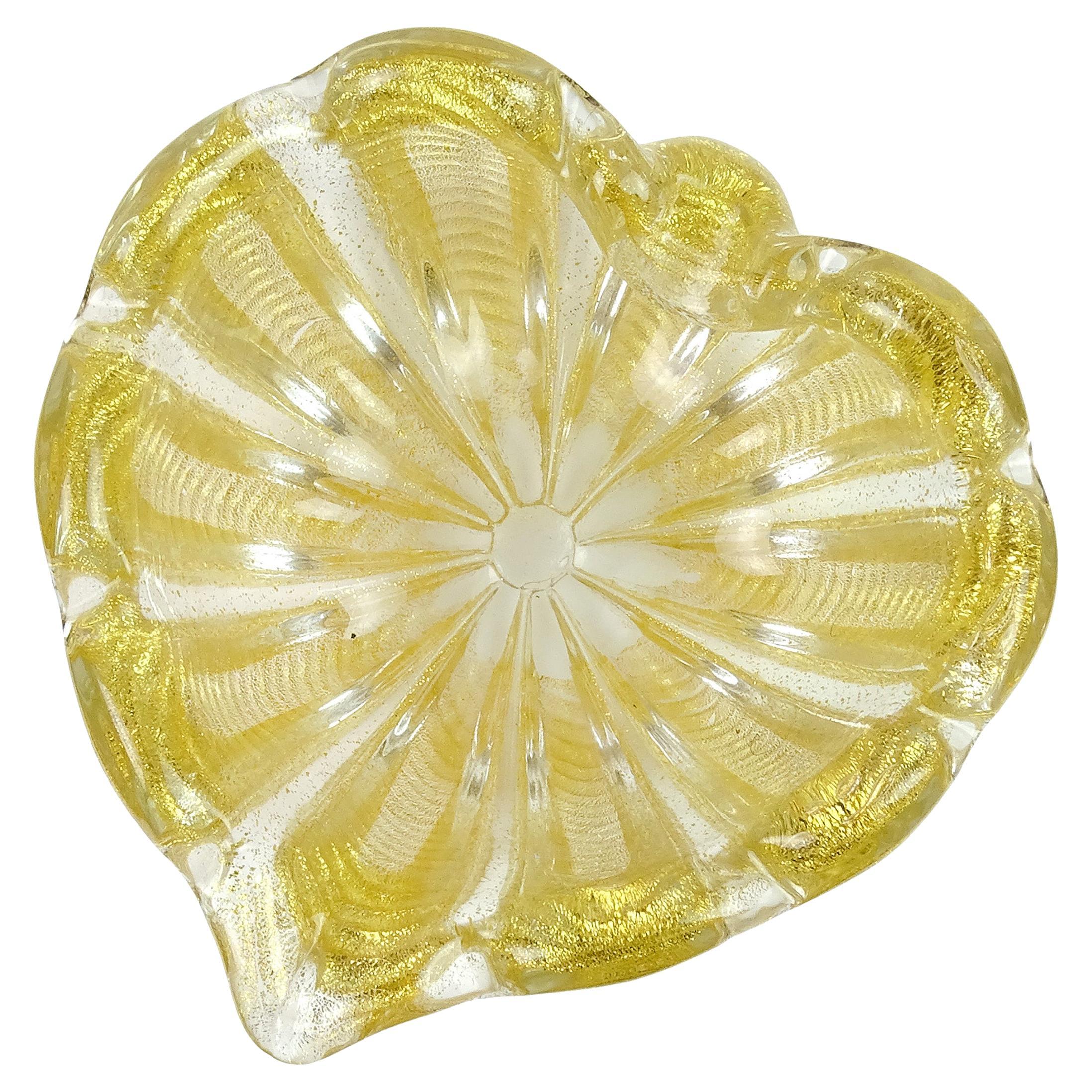 Murano Barovier Toso Gold Flecks Vintage Italian Art Glass Heart Shape Bowl Dish
