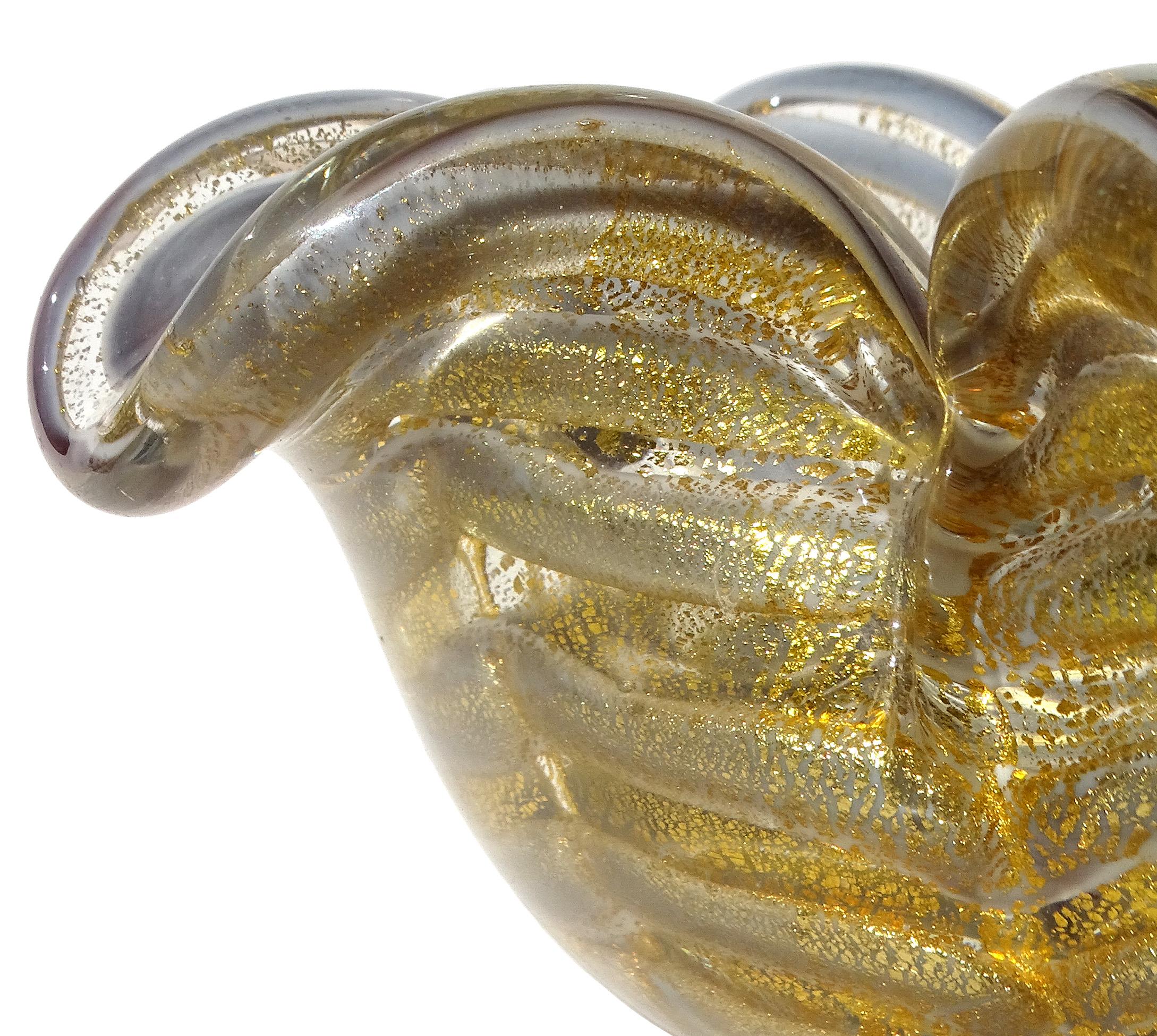 italien Murano Barovier&Toso Verre d'Art Décoratif Gris Moucheté d'Or Bol à fleurs en vente