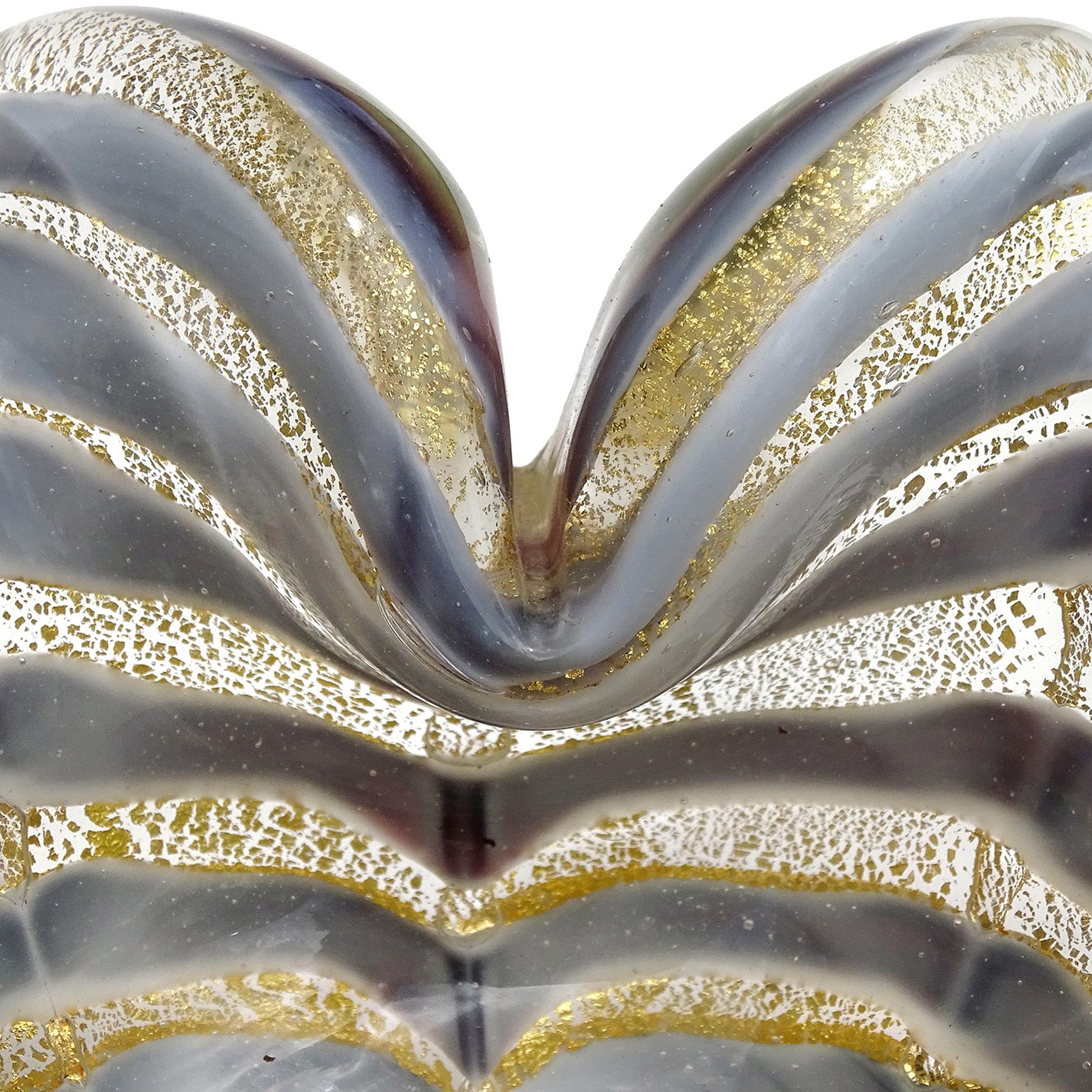 Murano Barovier&Toso Verre d'Art Décoratif Gris Moucheté d'Or Bol à fleurs Bon état - En vente à Kissimmee, FL