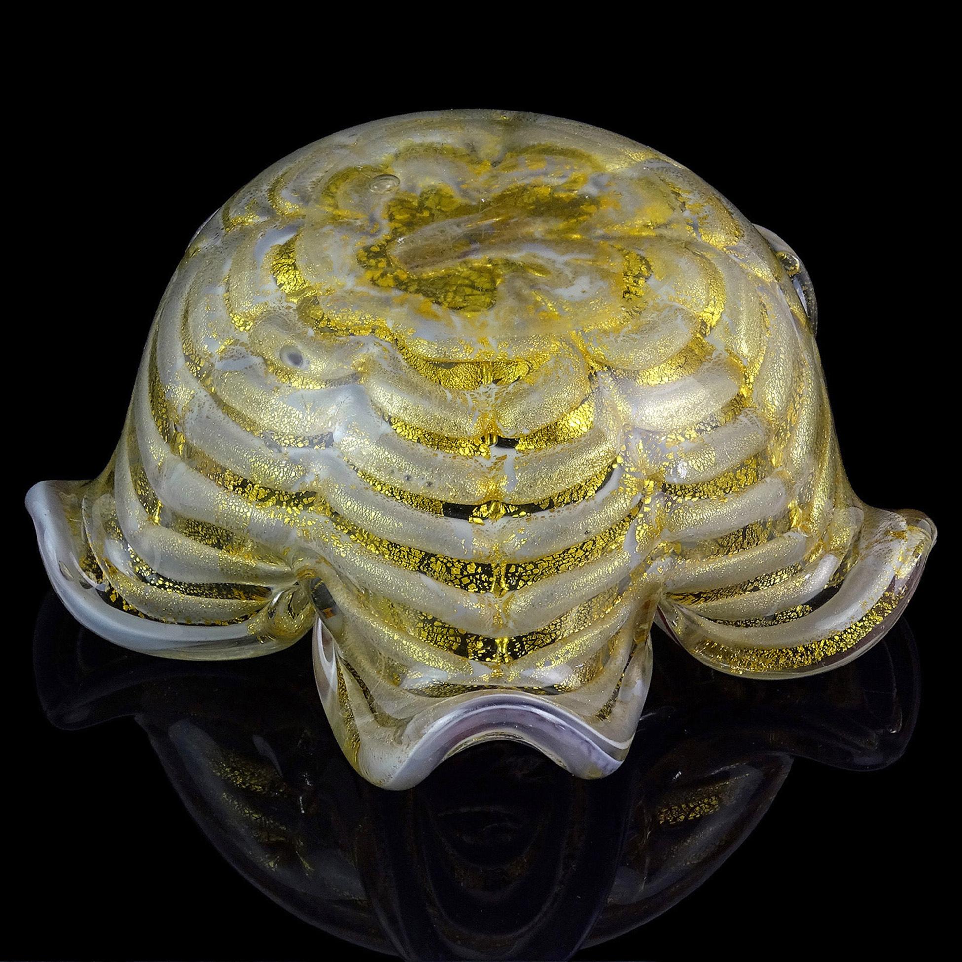 Murano Barovier&Toso Verre d'Art Décoratif Gris Moucheté d'Or Bol à fleurs en vente 2