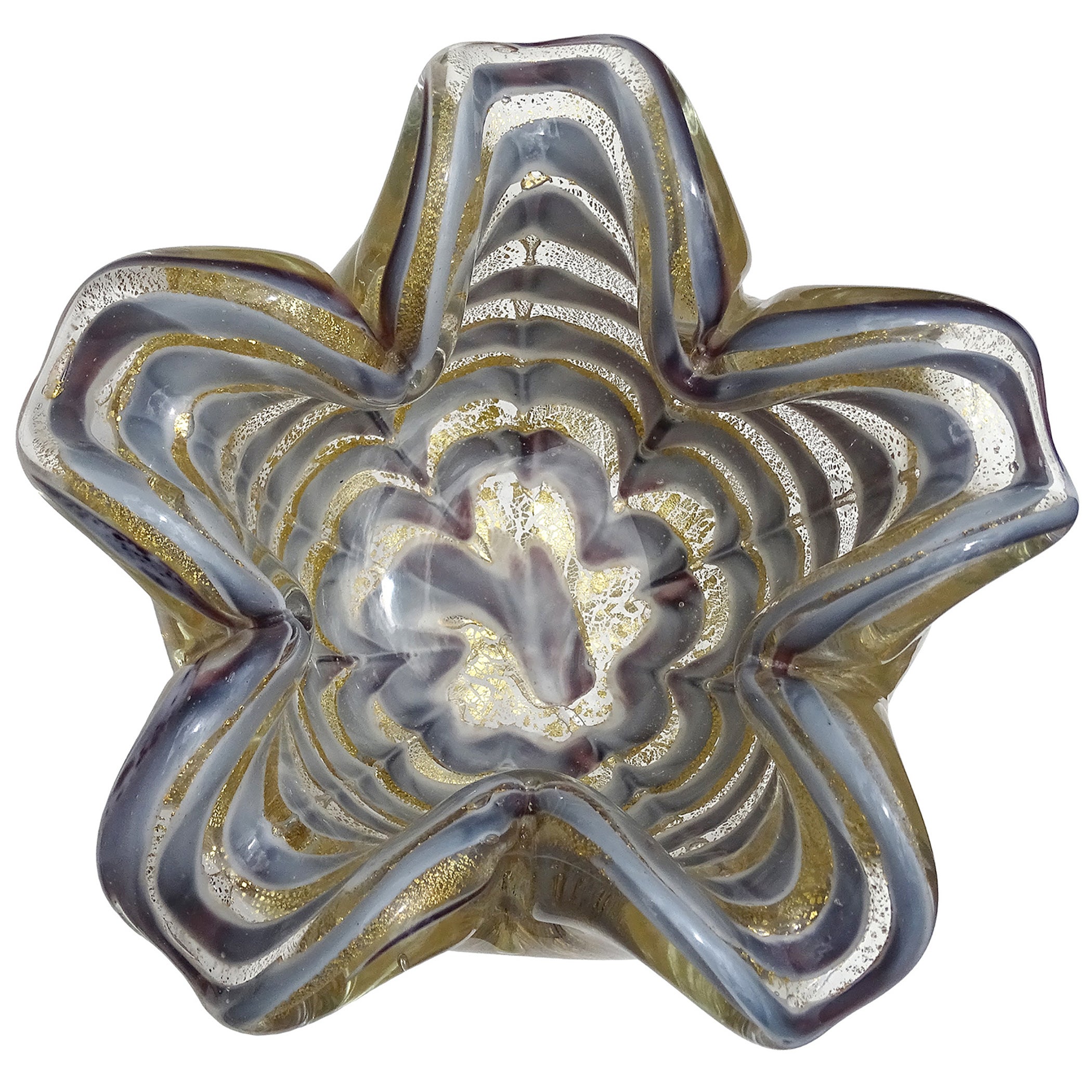 Murano Barovier&Toso Verre d'Art Décoratif Gris Moucheté d'Or Bol à fleurs en vente