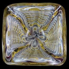 Murano Barovier Toso Gray Gold Flecks Italian Art Glass Squared Ashtray Bowl