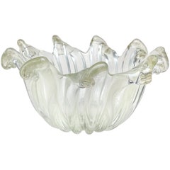 Murano Barovier Toso Iridescent Gold Flecks Italian Art Glass Scissor Cut Bowl