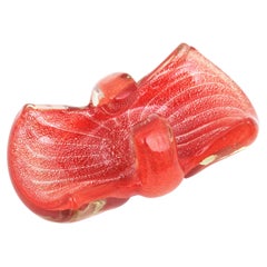 Murano Barovier Toso Orange Art Glass Bowl with Silver Flecks, 1950s